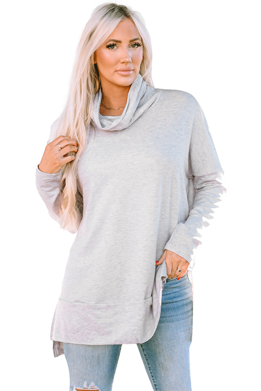 Women's Top Featuring Shift Tunic Cowl Neck