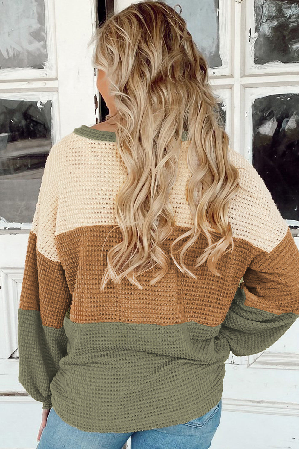 Women's Top Featuring Textured Bubble Sleeve Baggy