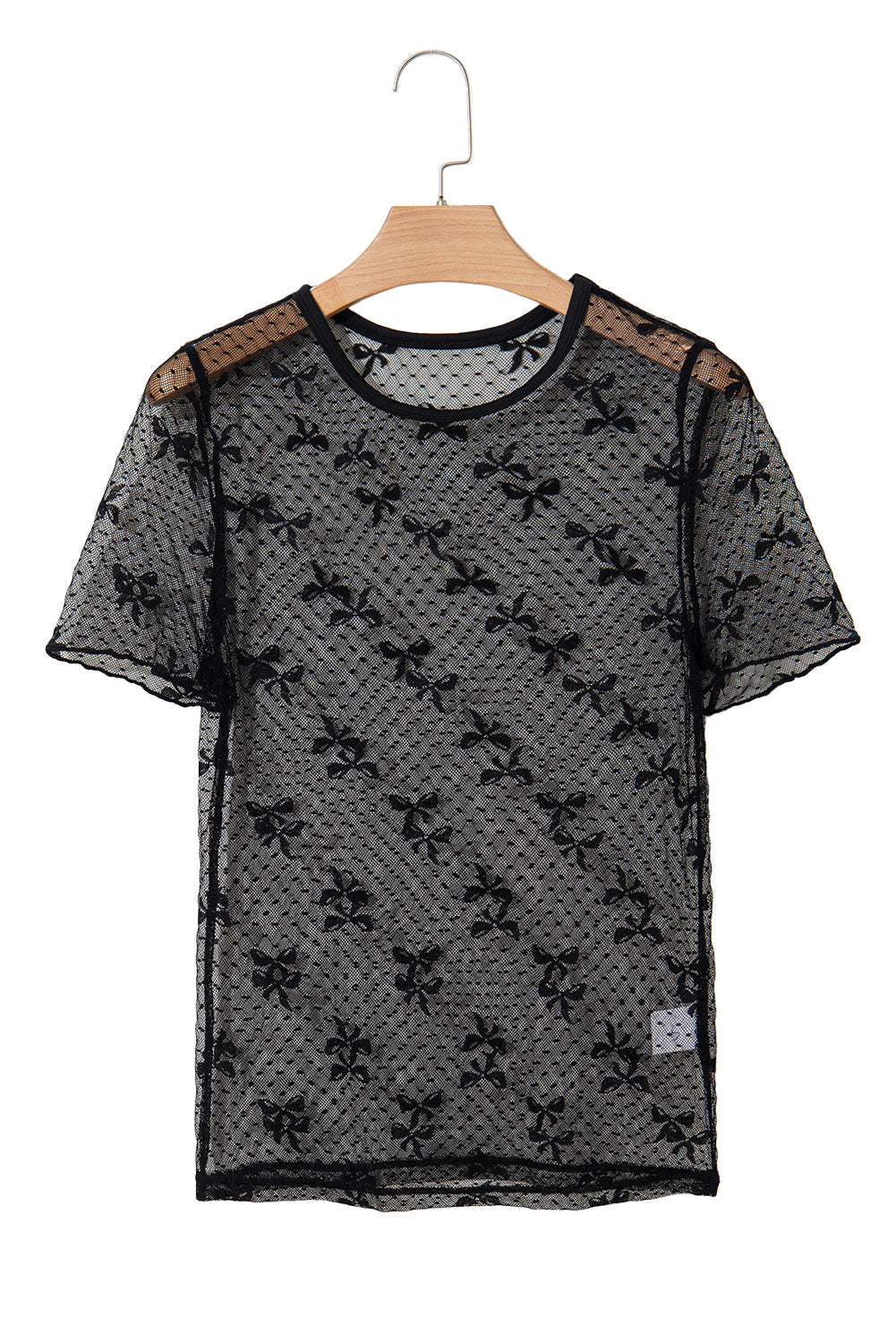Bow See-through Knot Dotted Mesh Patched Slim Fit Blouse