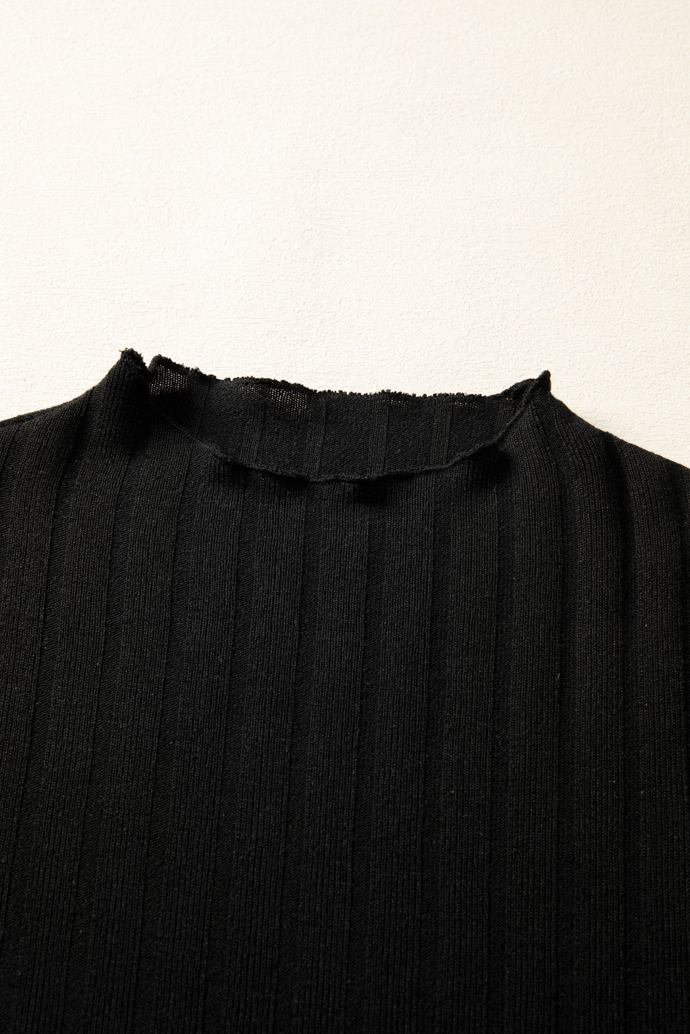 Frilled Knit Neck Rib-Knit Patchwork Long-Sleeved Mini Dress