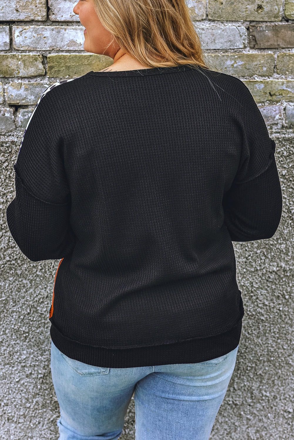 Women's Plus Size Patchwork Waffle Knitted Top