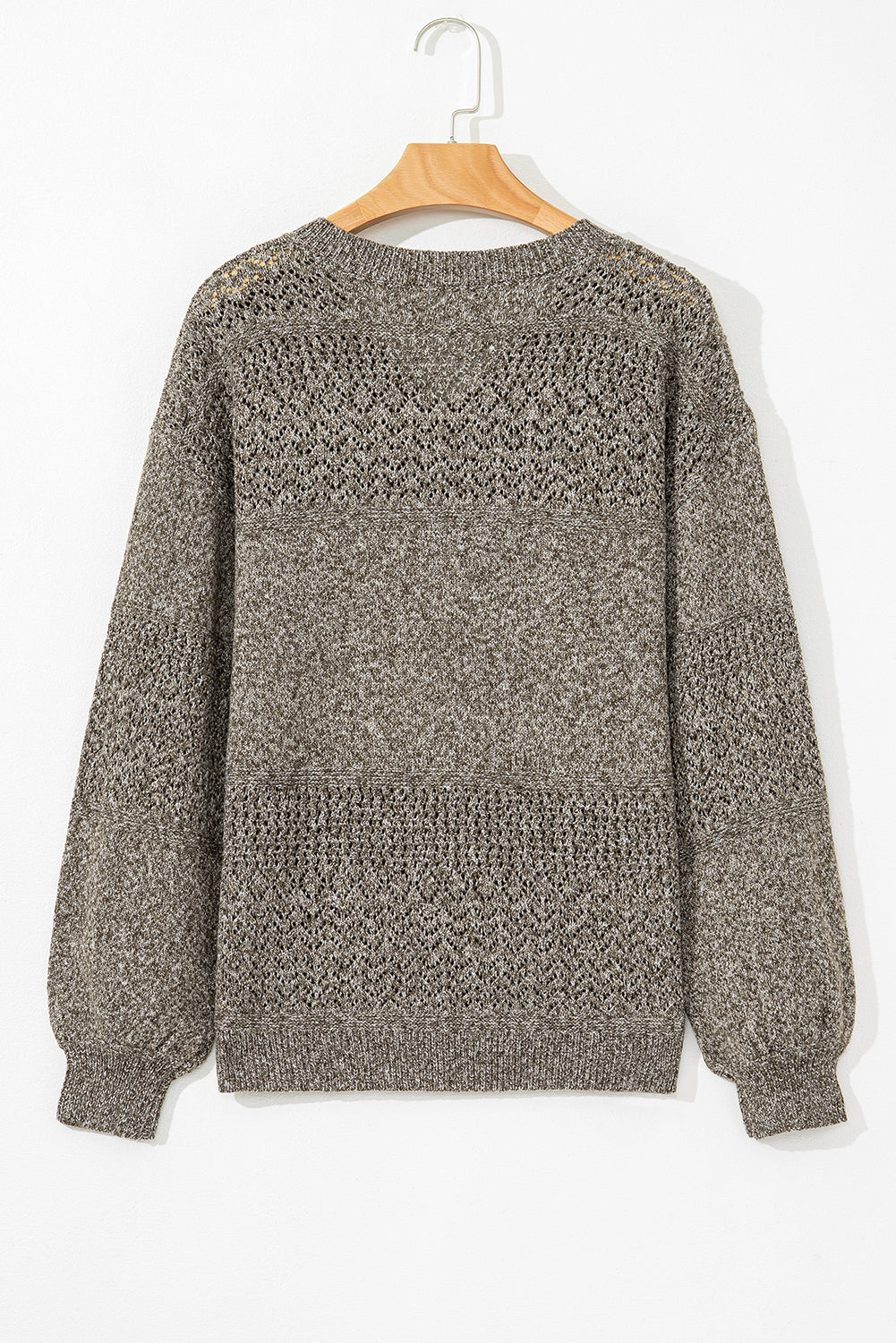 Eyelet Pattern Detail V Neck Drop Shoulder Sweater