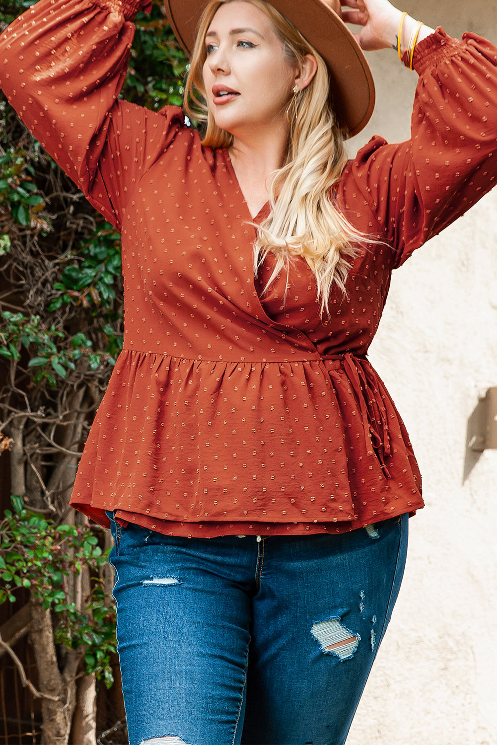 Blouse for Women Plus Size V Neck Wrap Tie Side