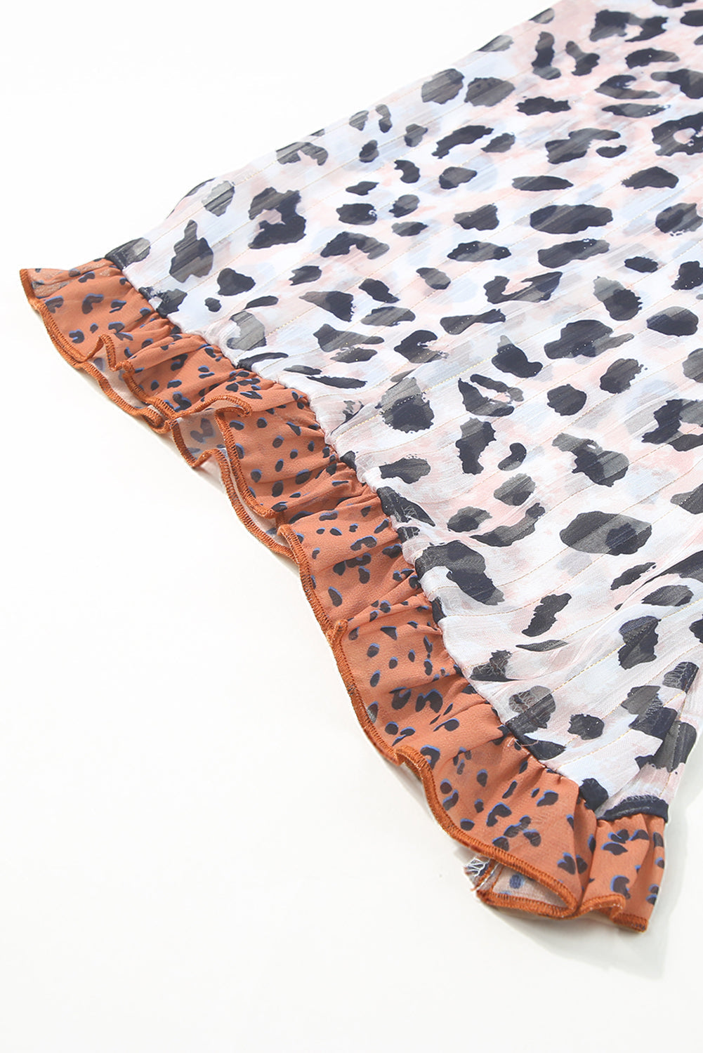 Top for Women Plus Ruffle-Trimmed Leopard-Print Waffled