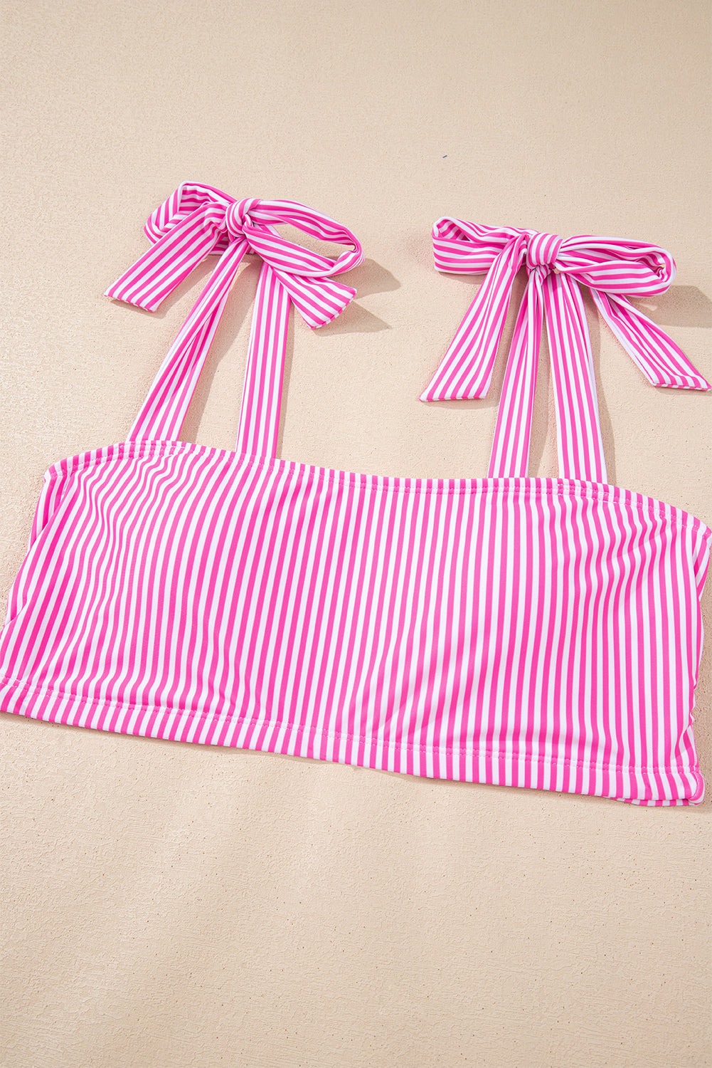 Stripe Print Rose Print Knot Straps 2pcs High-Waisted Bikini Swimsuit
