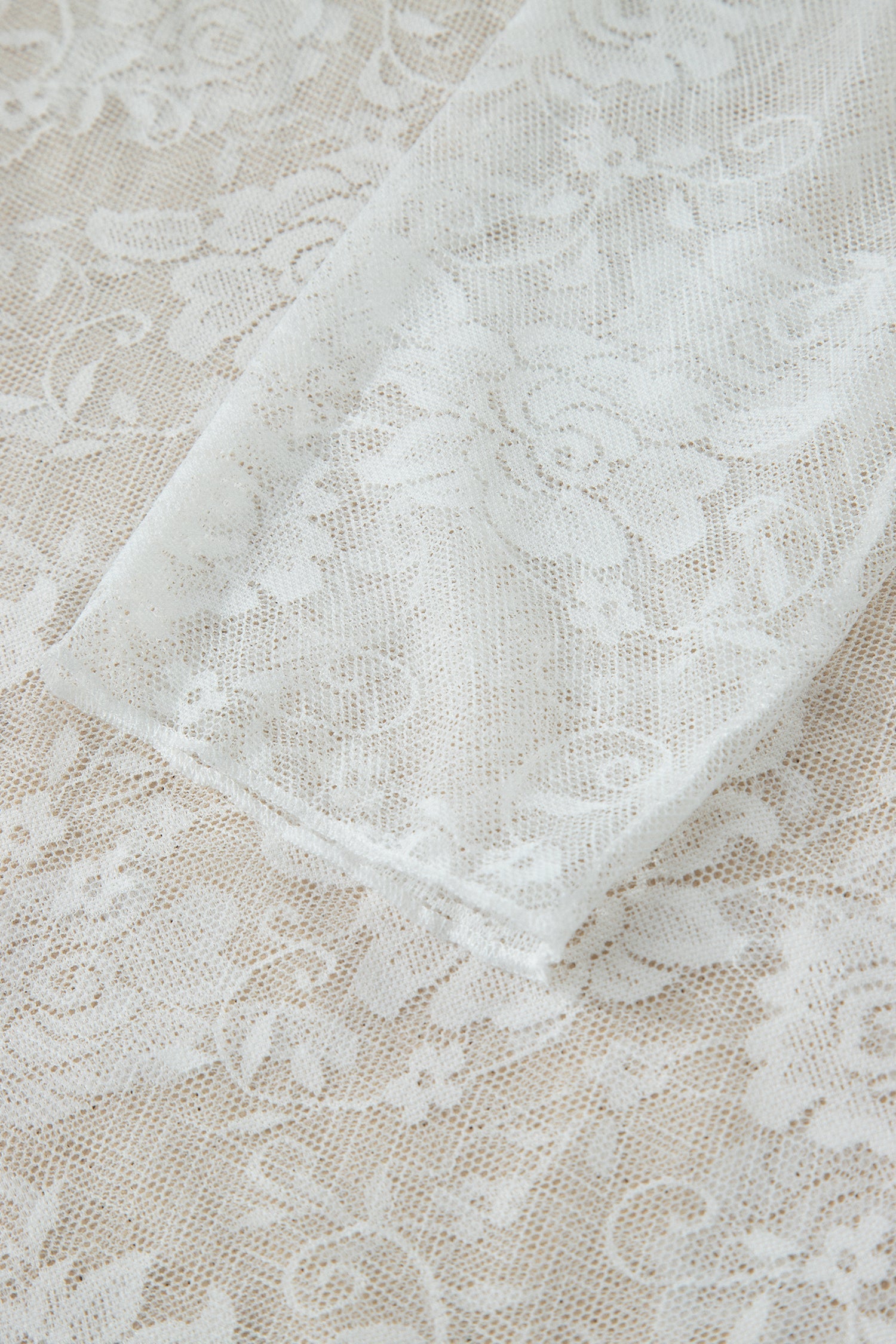 Plus Size Floral Mesh Long-Sleeved Top in White