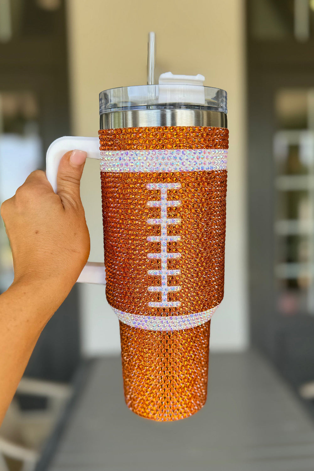 Rugby Football Rhinestone Football Handle Vacuum Cup 40oz