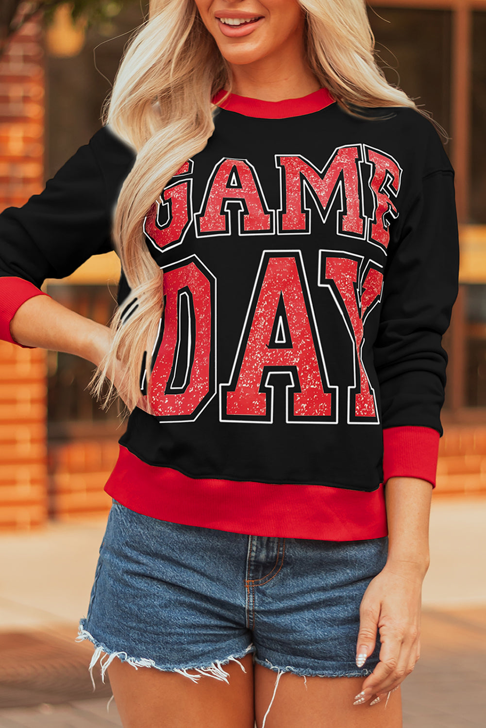 GAME DAY Letter Graphic Varsity Striped Detail Baggy Sweatshirt Style