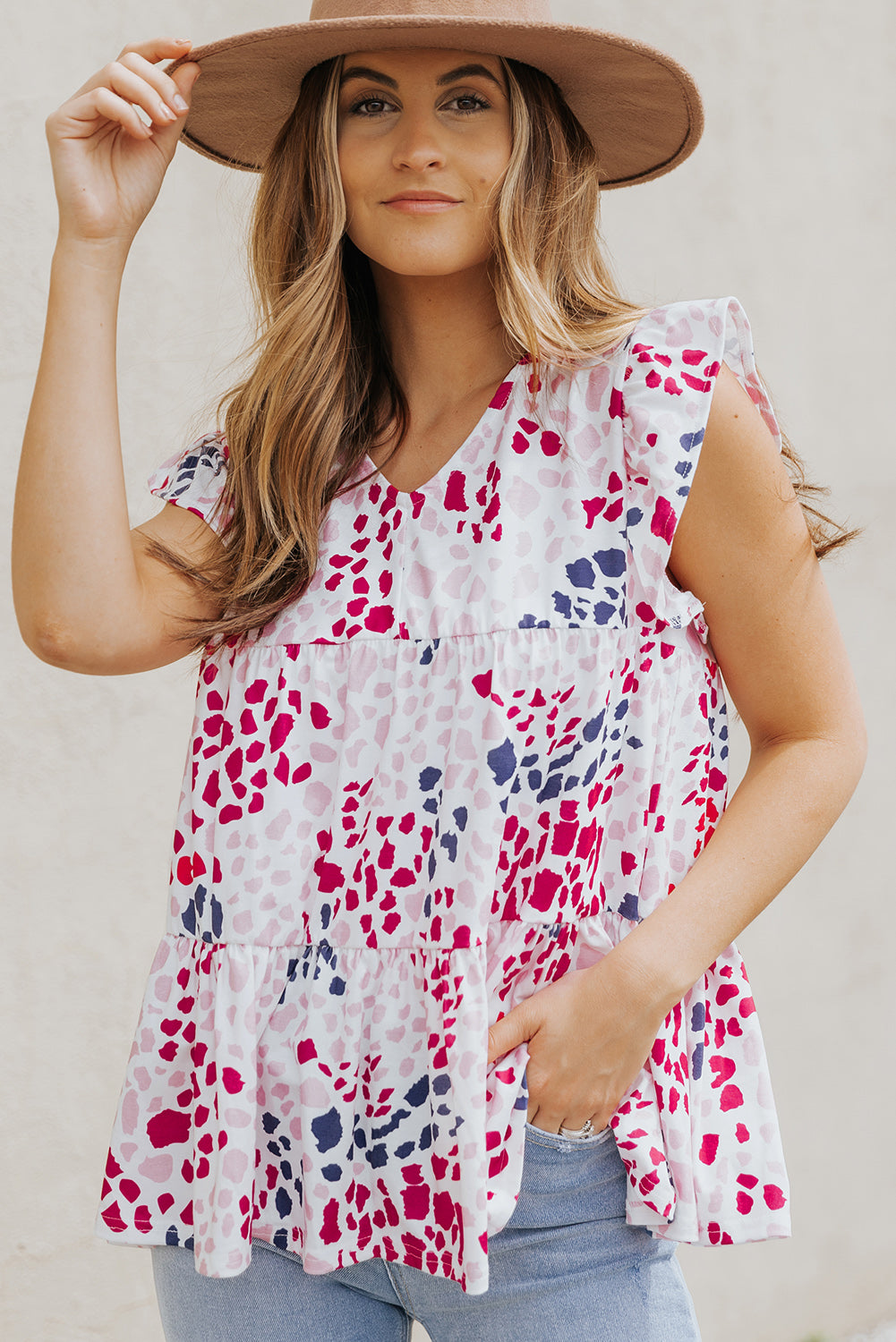 Tank Top for Women V Neck Spotted Ruffle-Trimmed