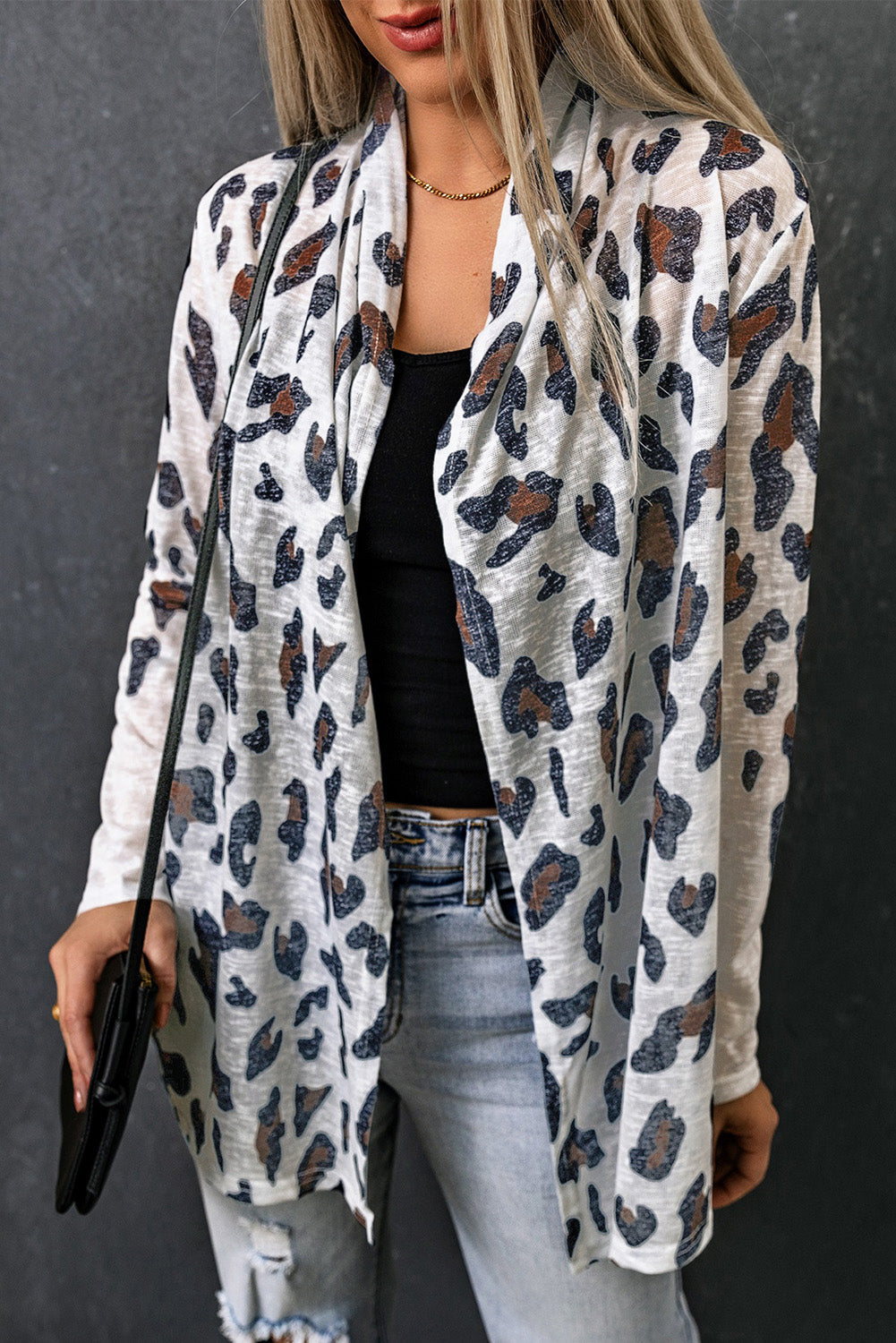 Cardigan for Women Print Open Vintage Leopard-Print