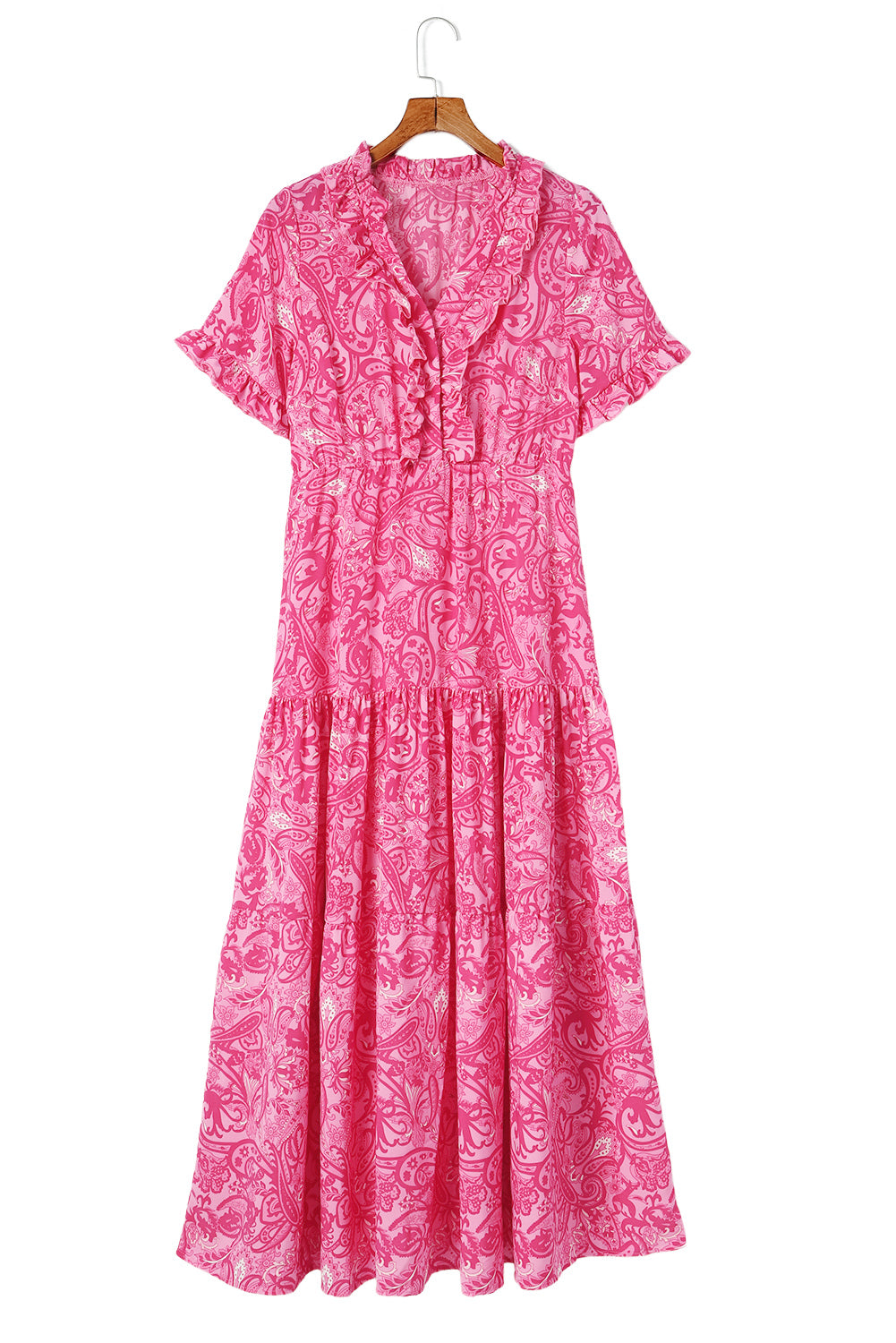 Women's Maxi Dress Featuring Paisley Bohemian Ruffle-Trimmed Layered