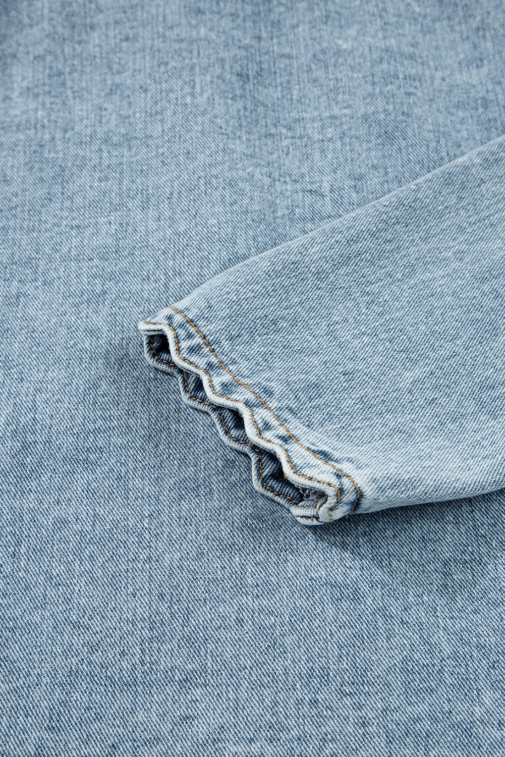 Scallop Patched Trim Collar Pocket Button-Front Denim Jacket