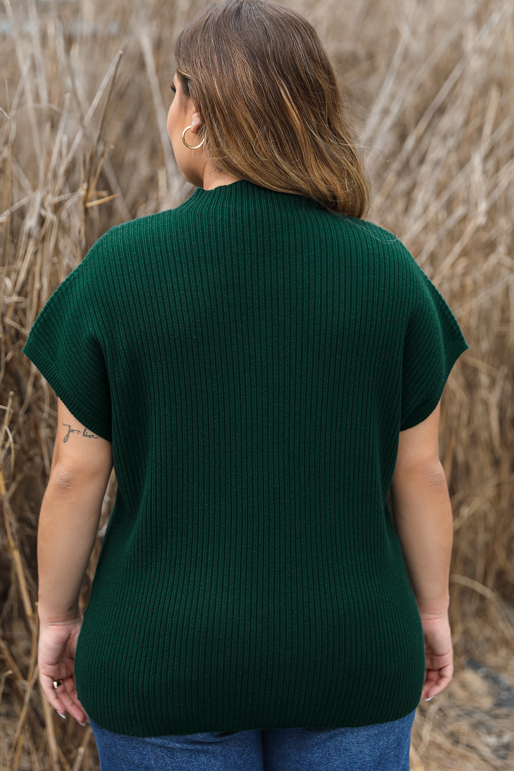 Sweater for Women Plus Size Mock Neck Short-Sleeve