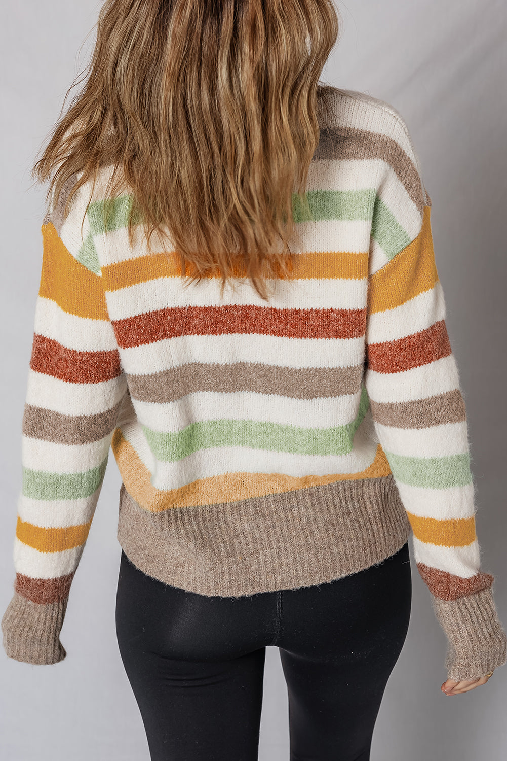 Stripe Drop-Shoulder Crew-Neck Knit Top