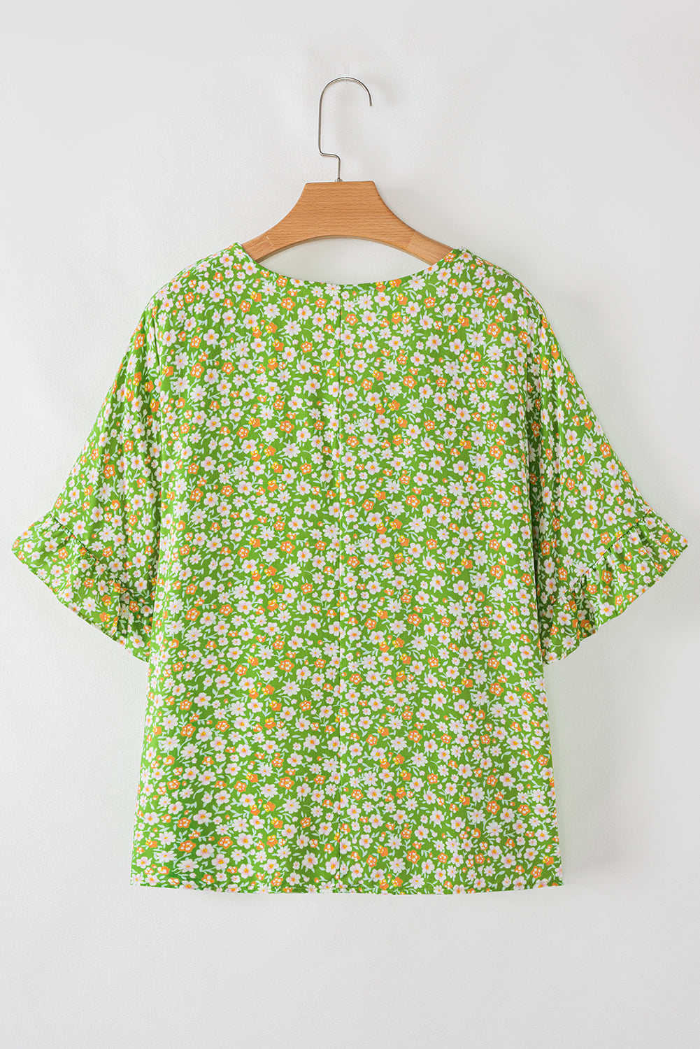 Floral-Print V-Neck Ruffle Sleeve Blouse Top