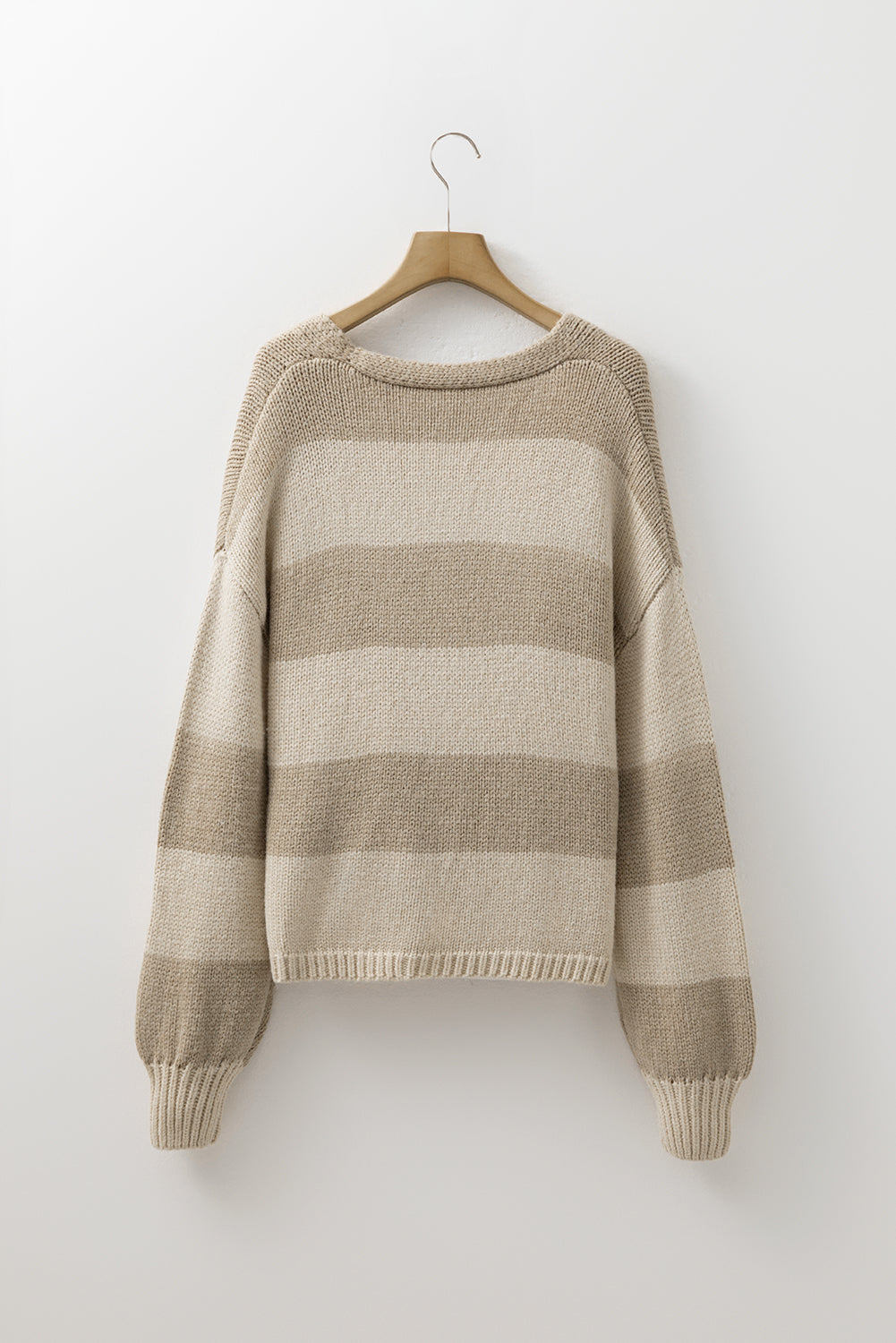 Brushed Striped Colorblock Knit Bow Tie Front Cardigan Knit Top in Khaki