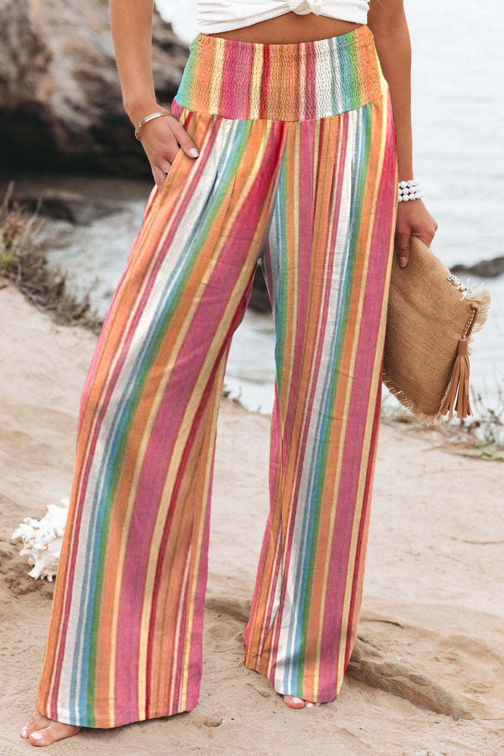 Women's Wide Striped High-Rise Leg Pants