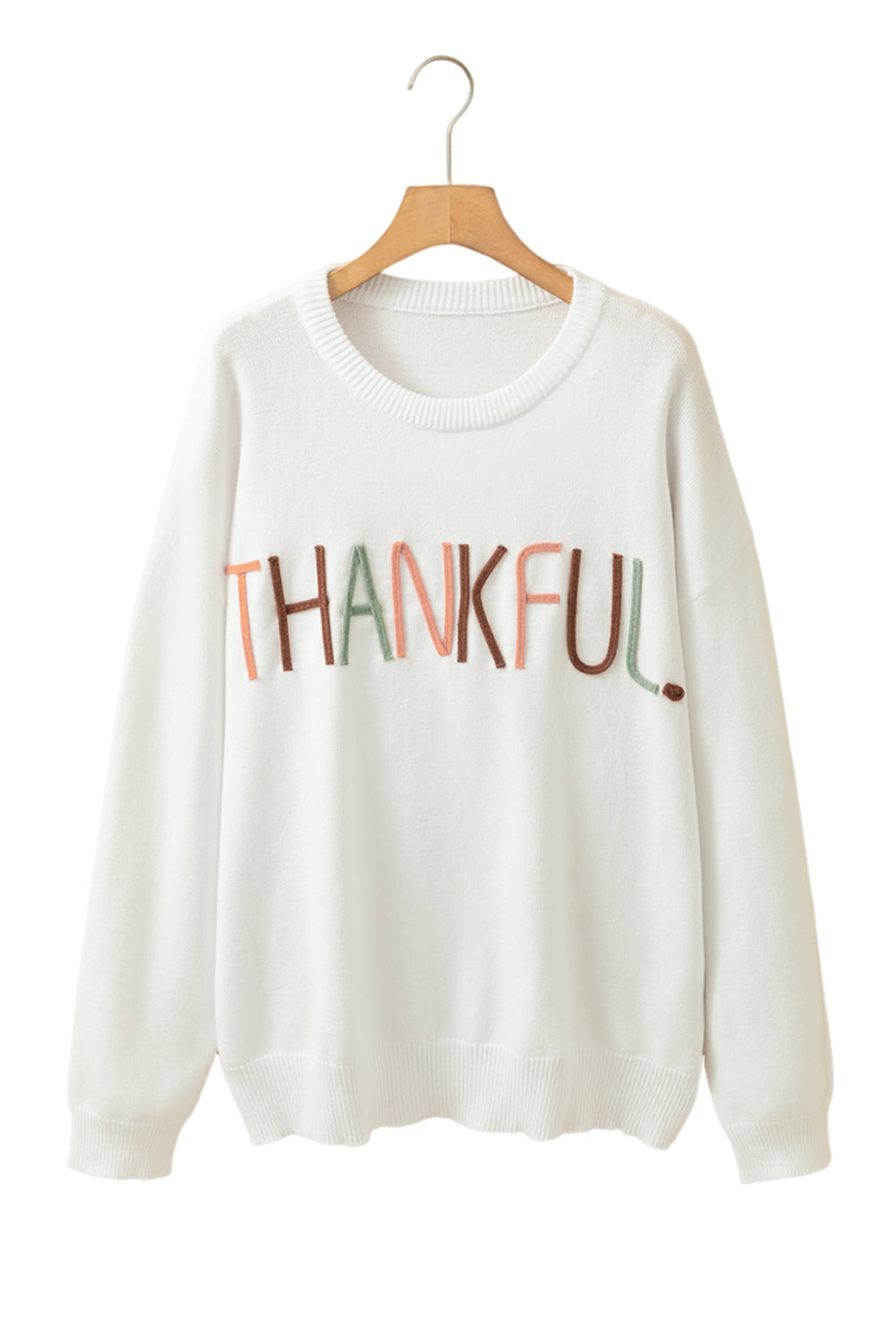 Plus Size Thankful Ivory Embroidered Sweater