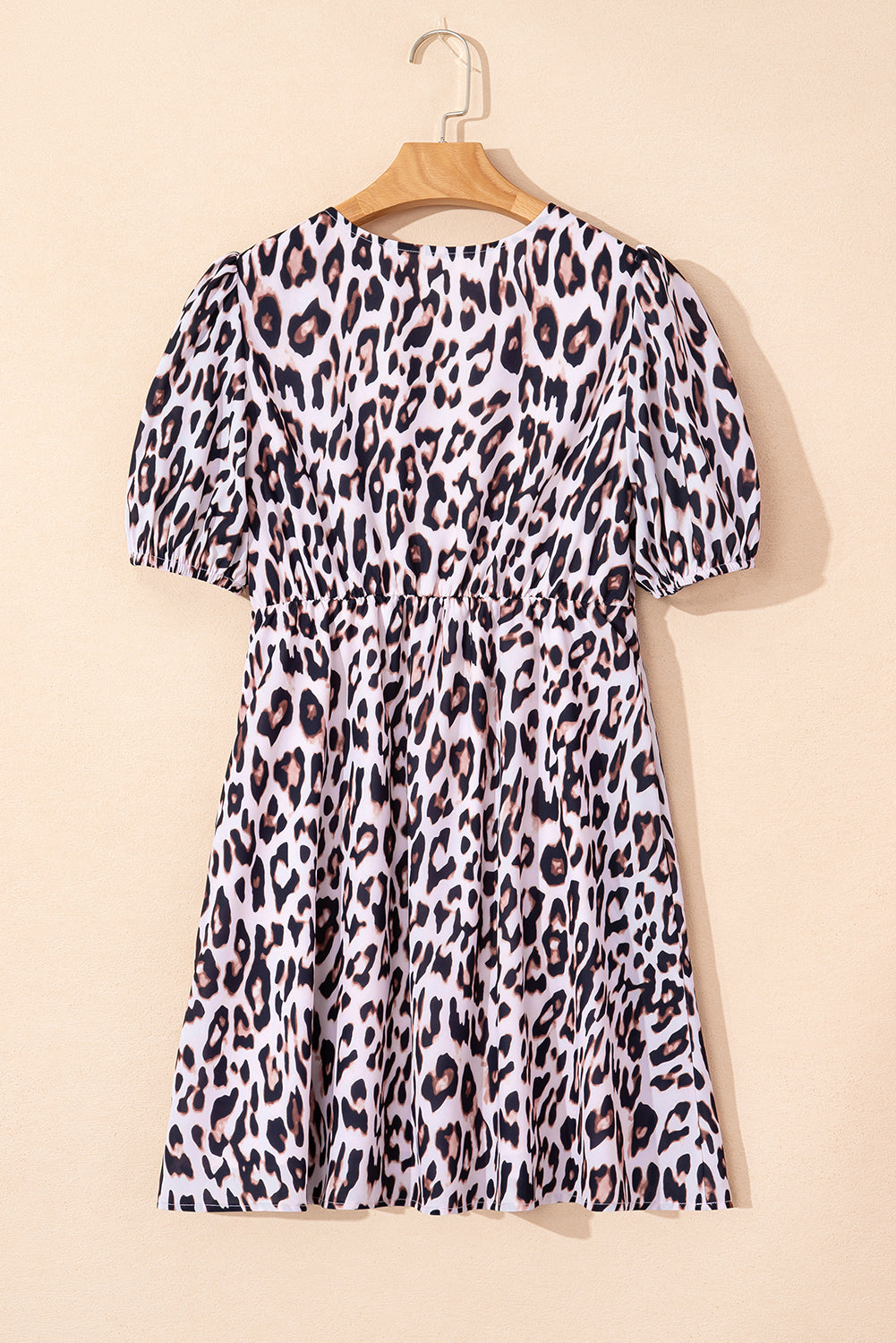 Leopard Keyhole Puff Short Sleeve Mini Dress