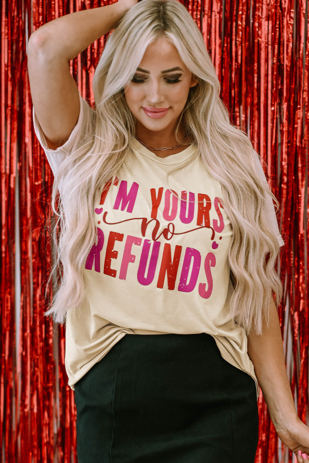 Tee for Women Graphic-Print I'm Yours No Refunds Crew Neck