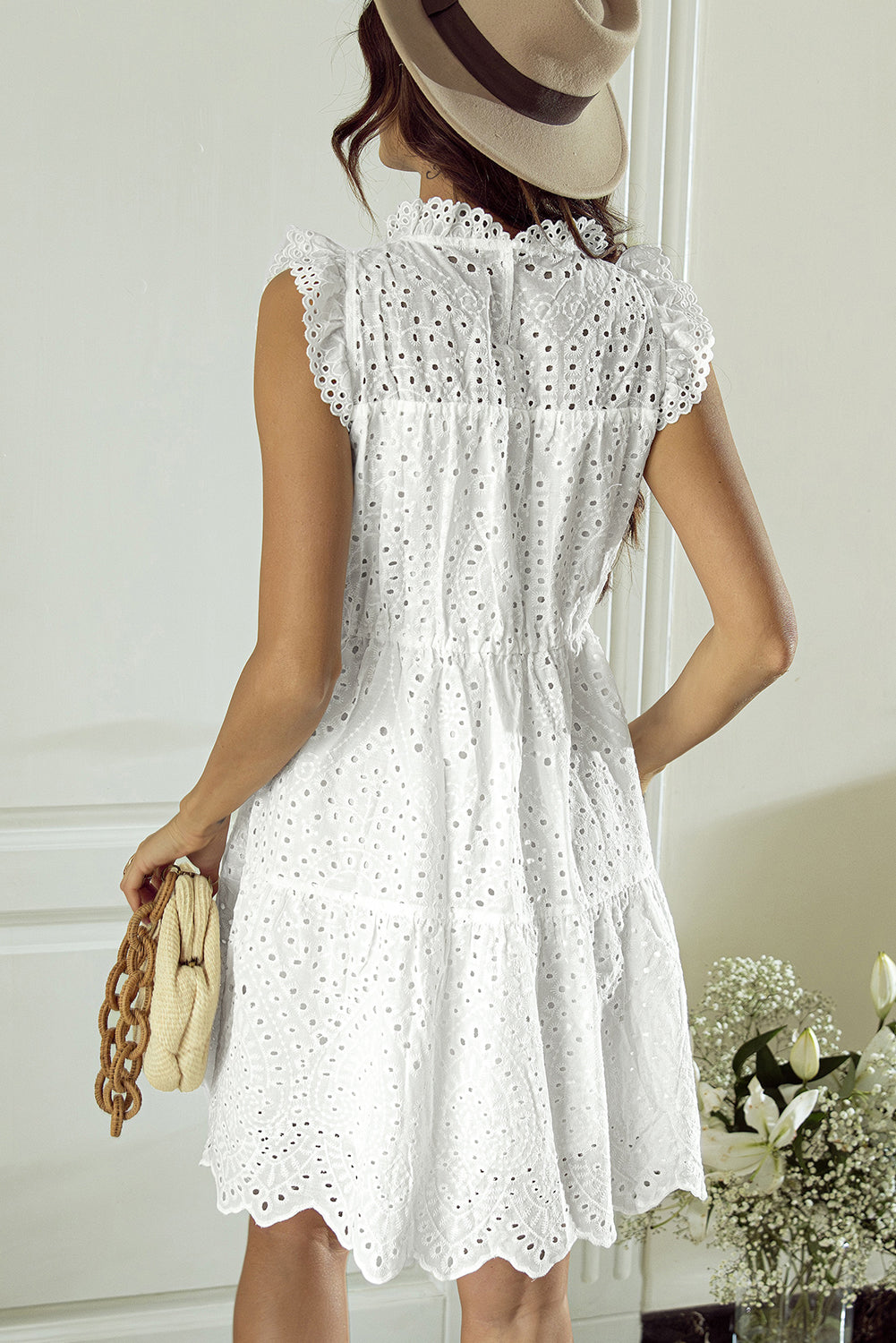 Women's Mini Dress with Tie Straps Shirred