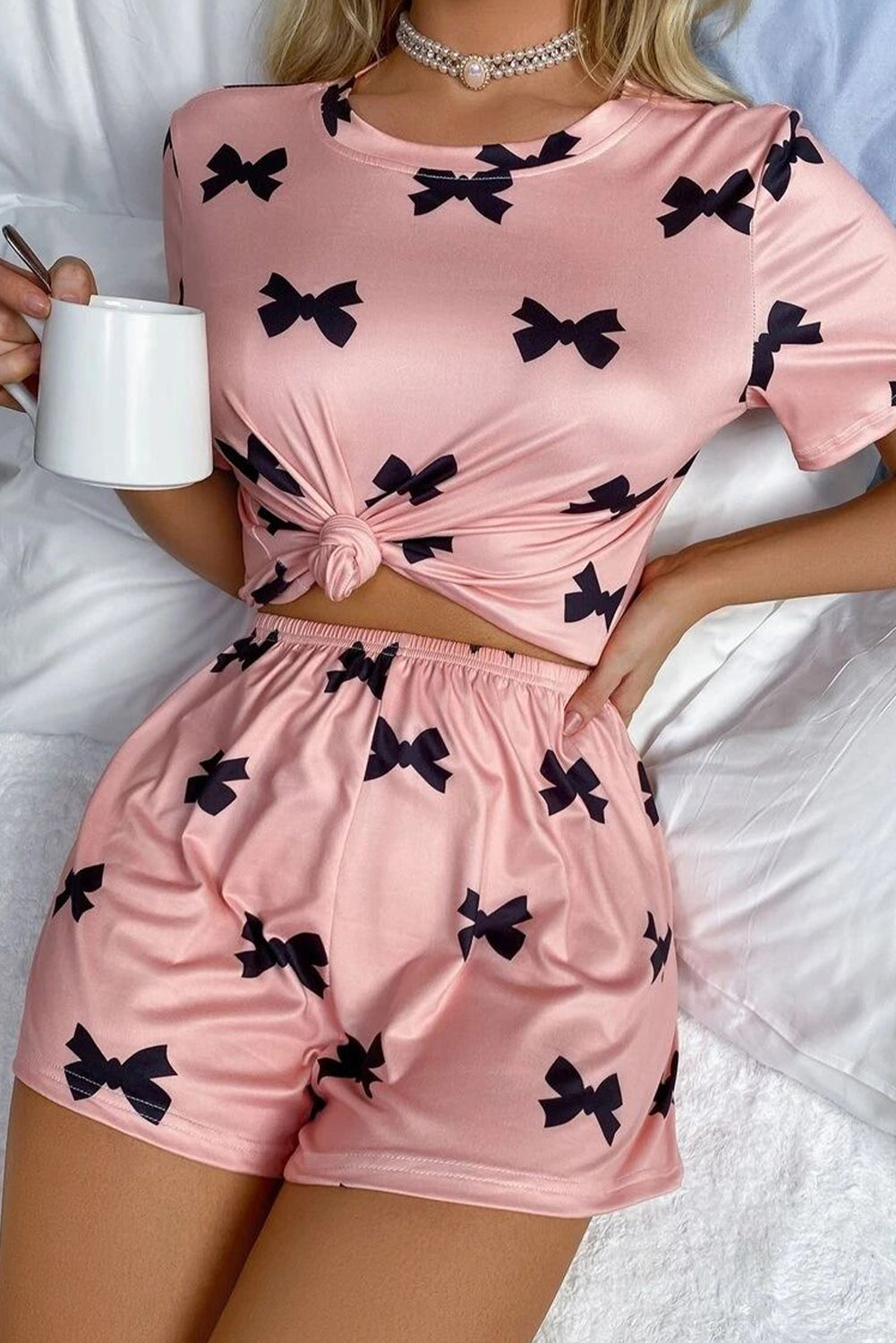 Short Bow Printed 2pcs Lounge Set
