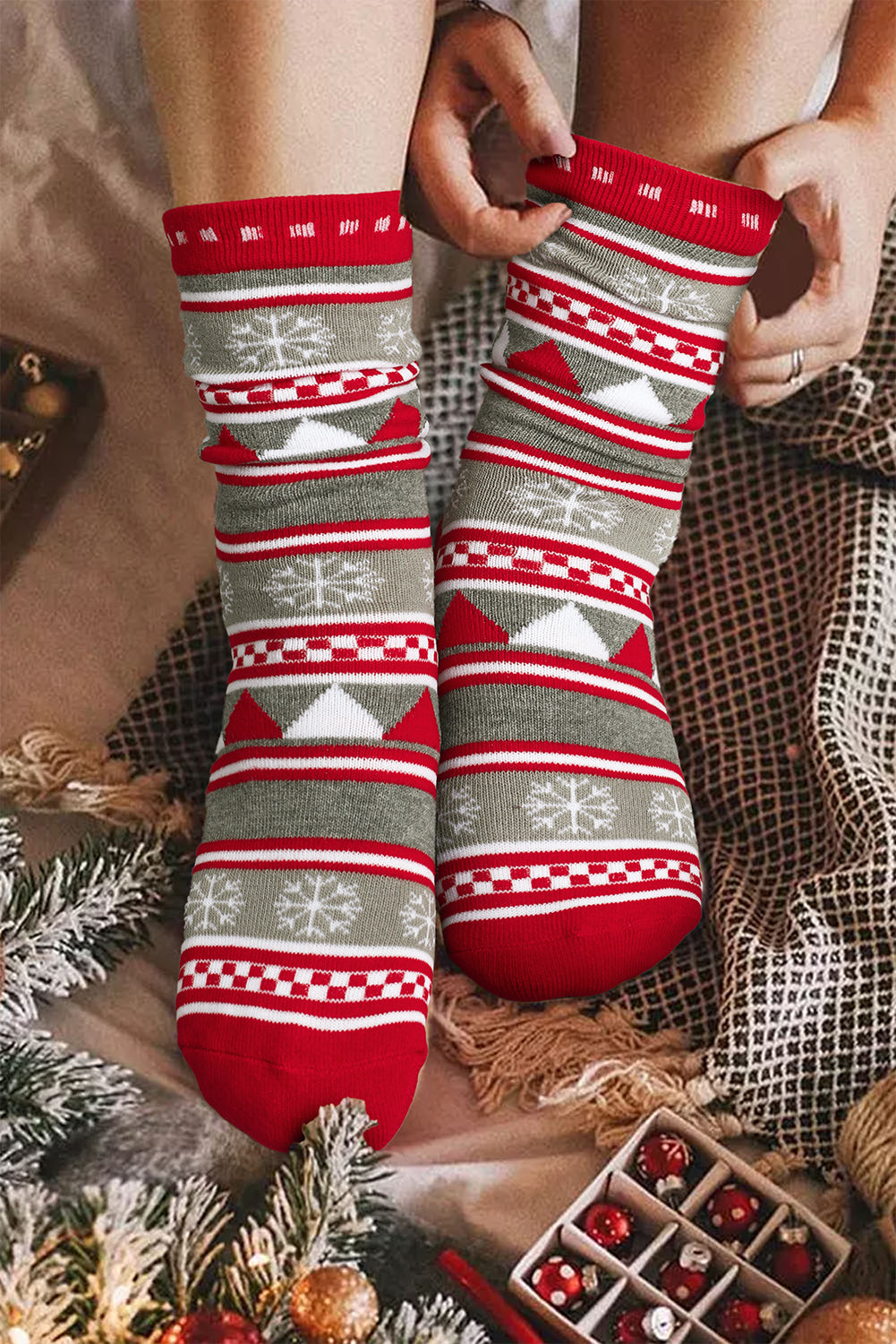 Snowflake Christmas Geometric Print Crew Socks
