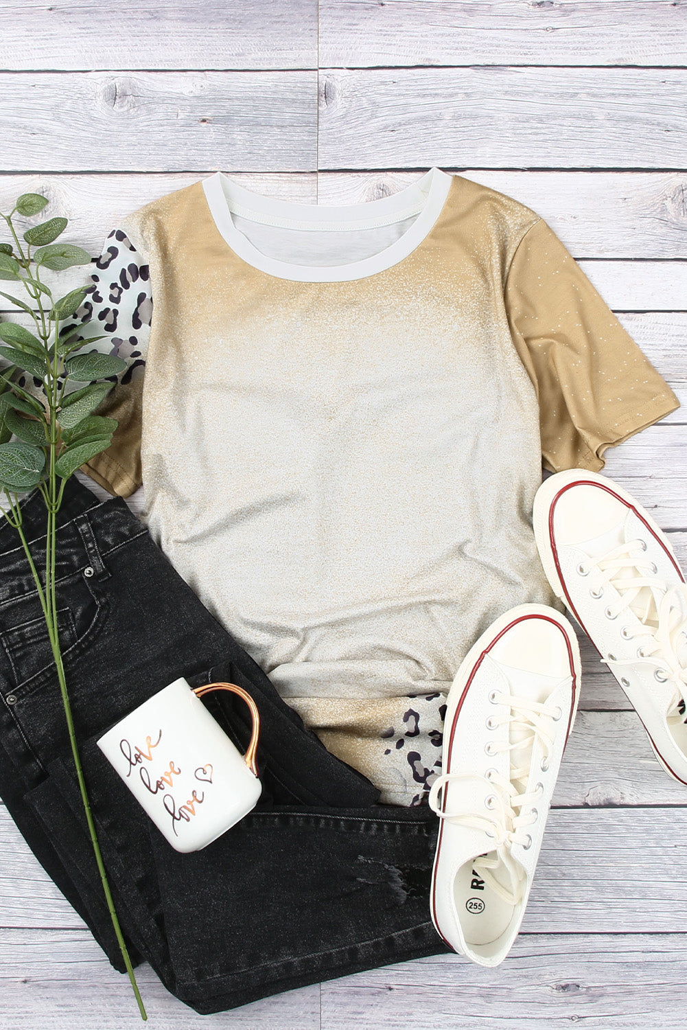 T Shirt for Women Bleached Crew Neck