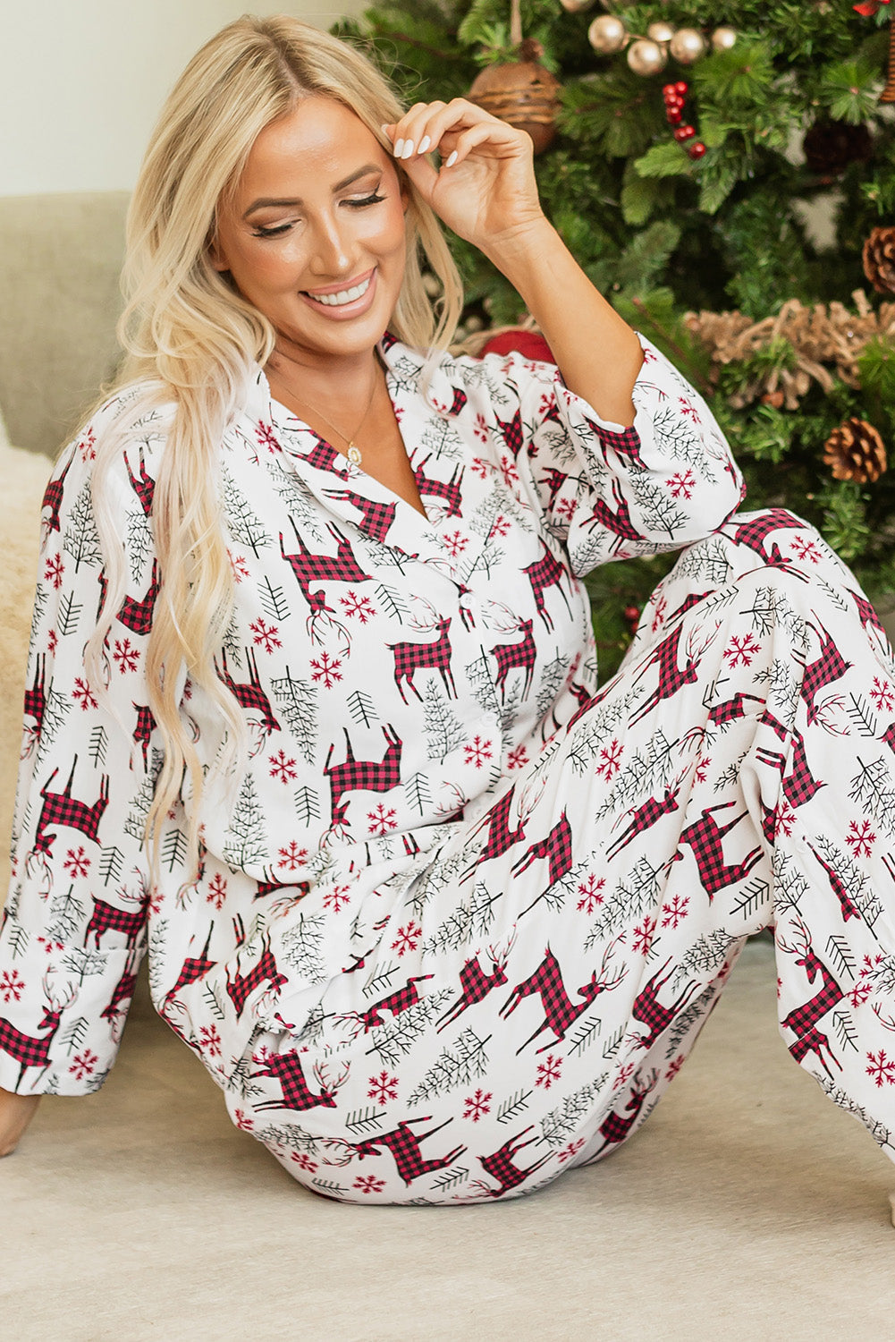 Christmas and Printed Shirt Pants Pajama Set