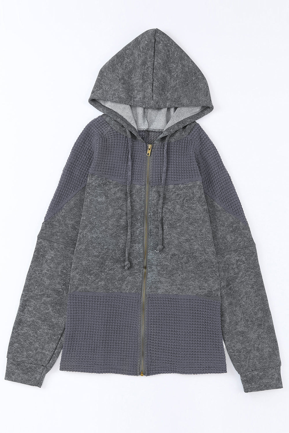 Waffle Patchwork Vintage Washed Hooded Jacket