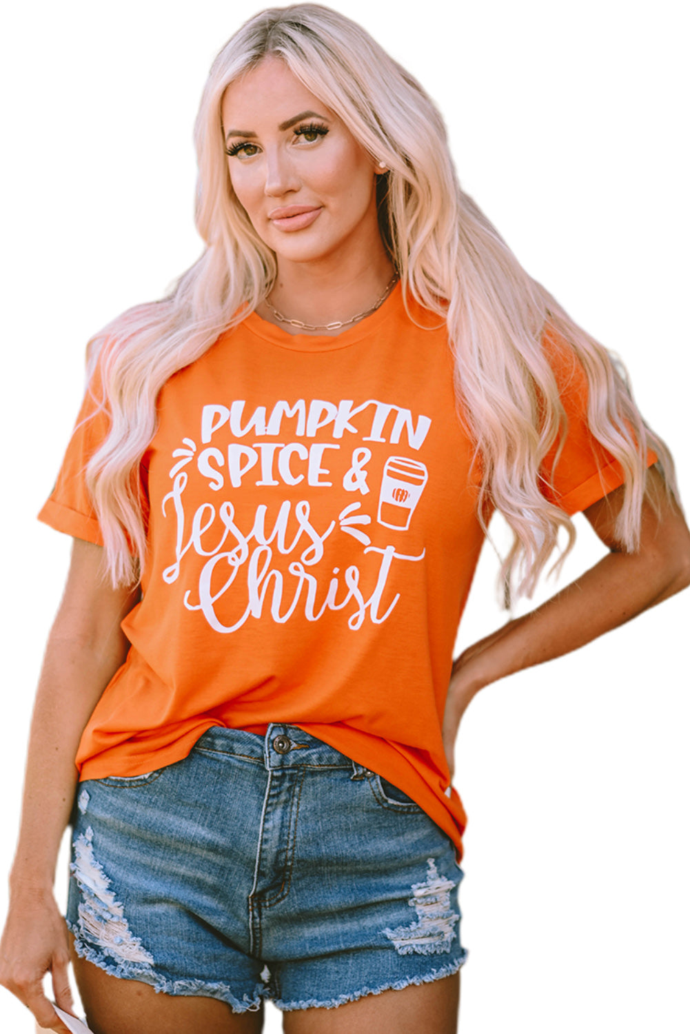 Women's T-shirt with PUMPKIN SPICE & Jesus Christ Graphic-Print