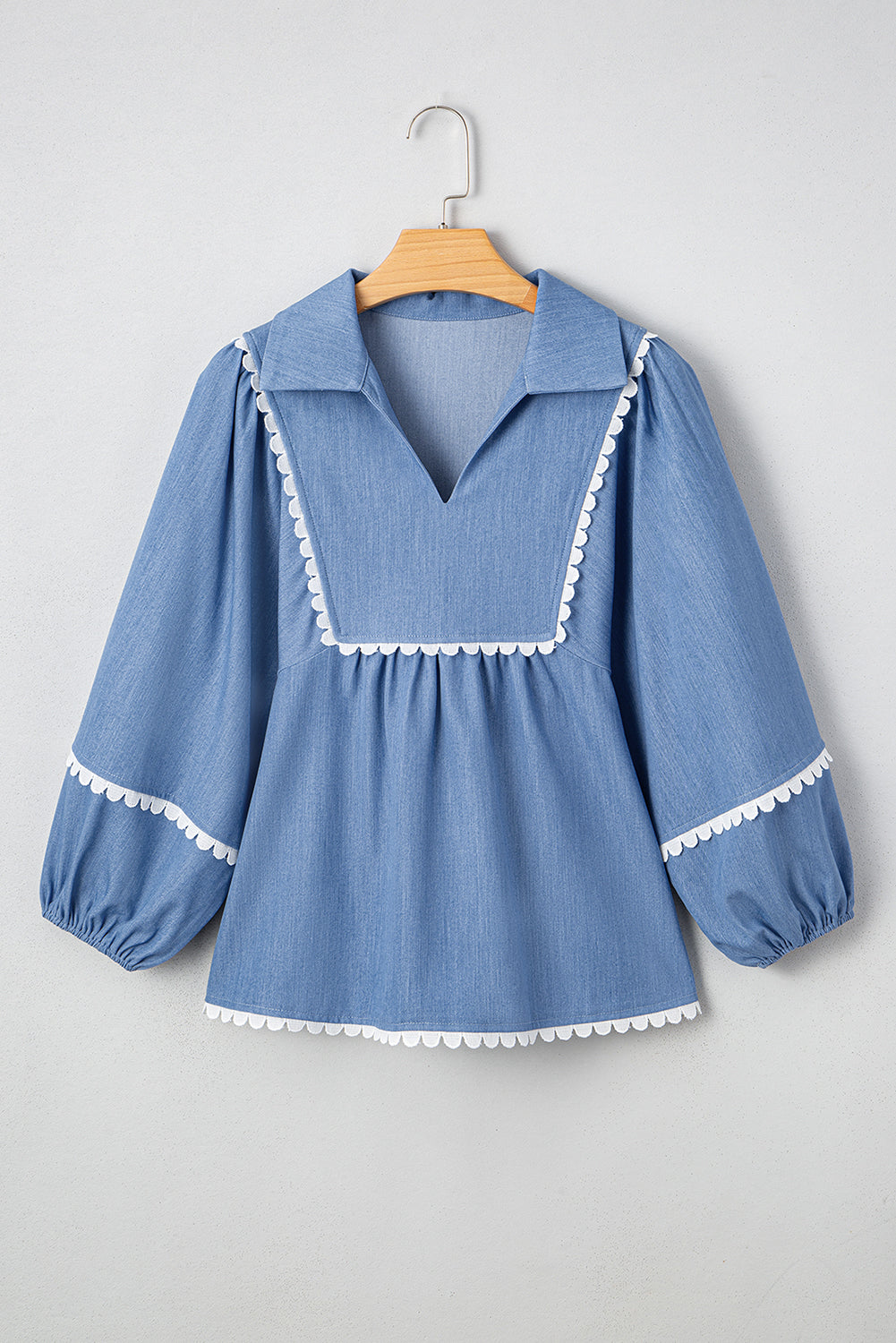 Ric Rac Lace Rac 3/4 Puff Sleeve Collared Babydoll Blouse