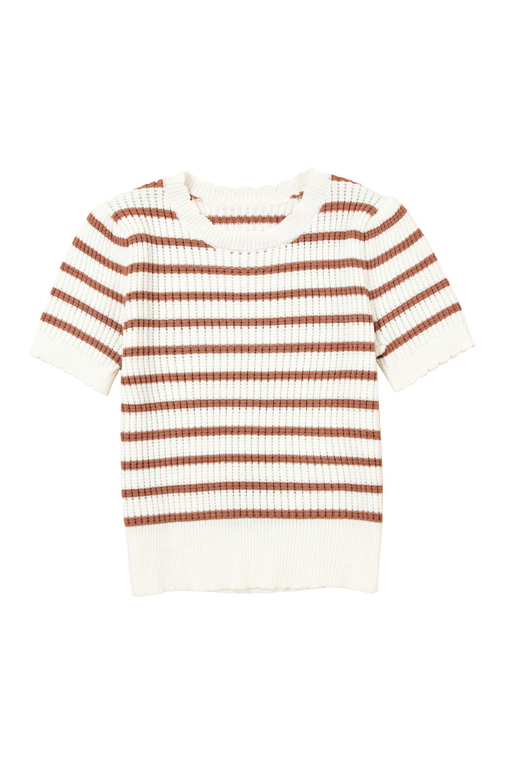 Scalloped Round-Neck Short-Sleeved Knit Top