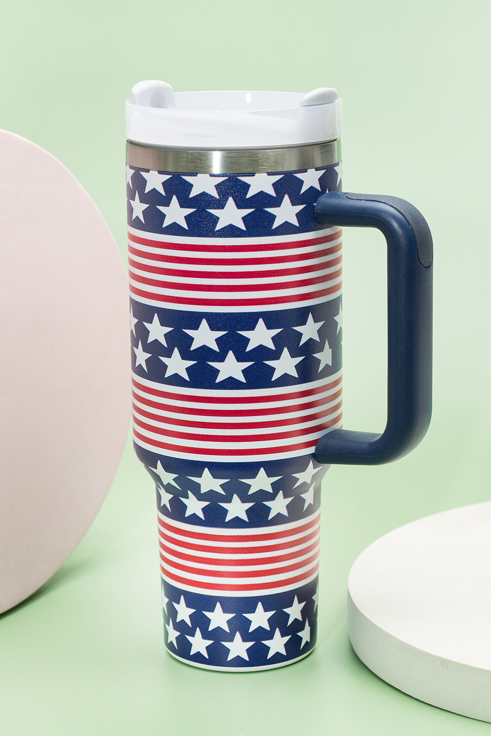 Stars Print and Stripes Handled Thermos Cup 40oz