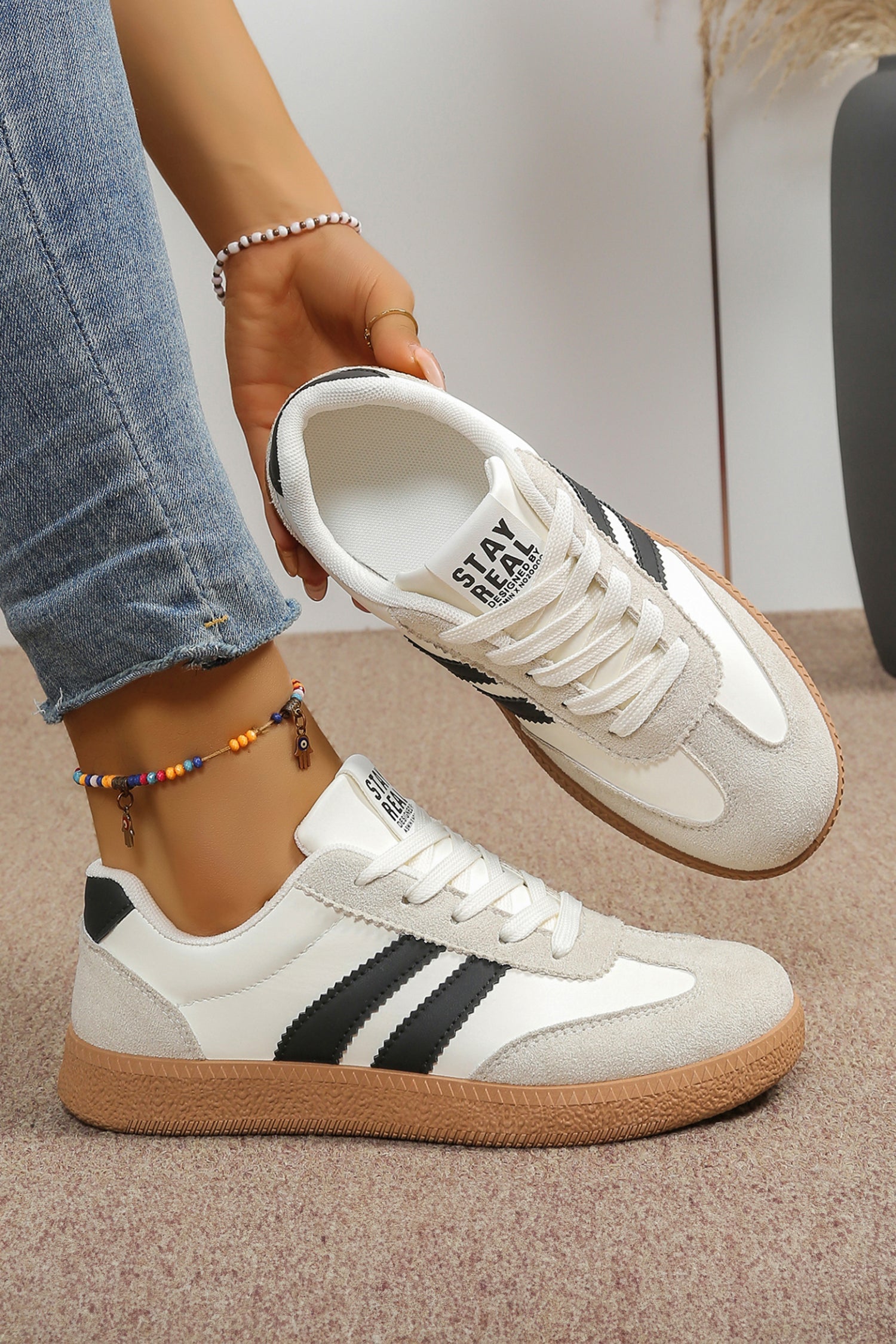 Varsity Colorblock Patchwork PU Leather Lace Up Shoes