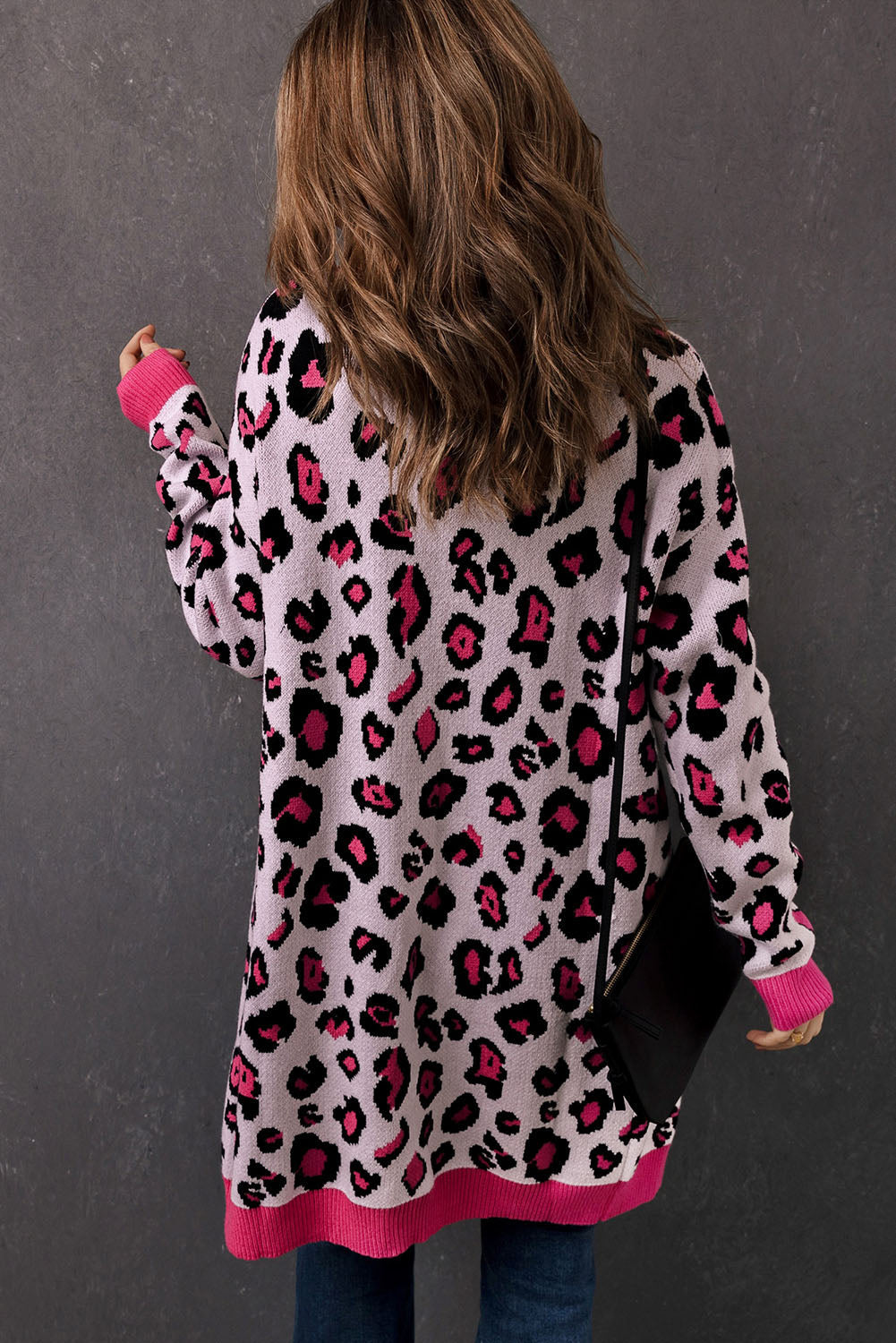 Women's Long Cardigan Featuring Rib-Knitted Trim Knitted