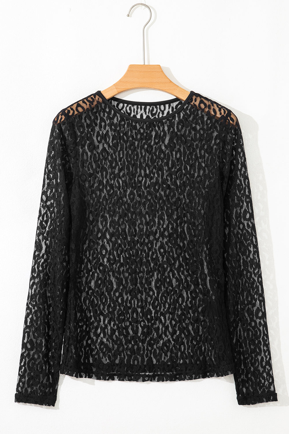 Pattern Sheer Leopard Sheer Mesh Long-Sleeved Top