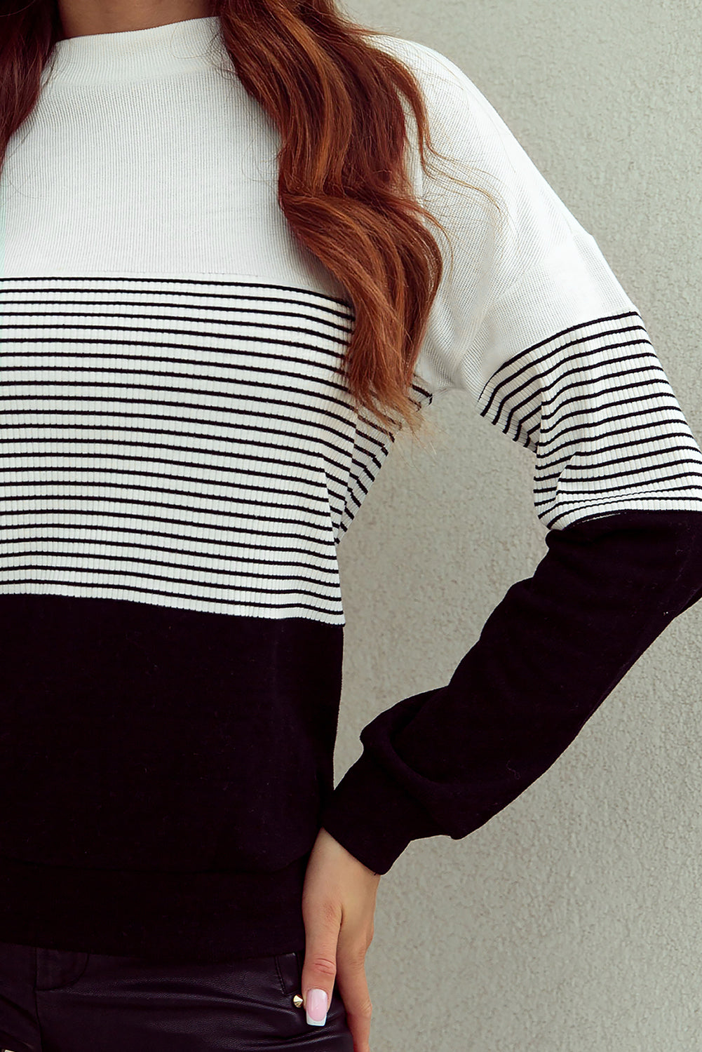 Women's Color-Block Striped Contrast Knit Top