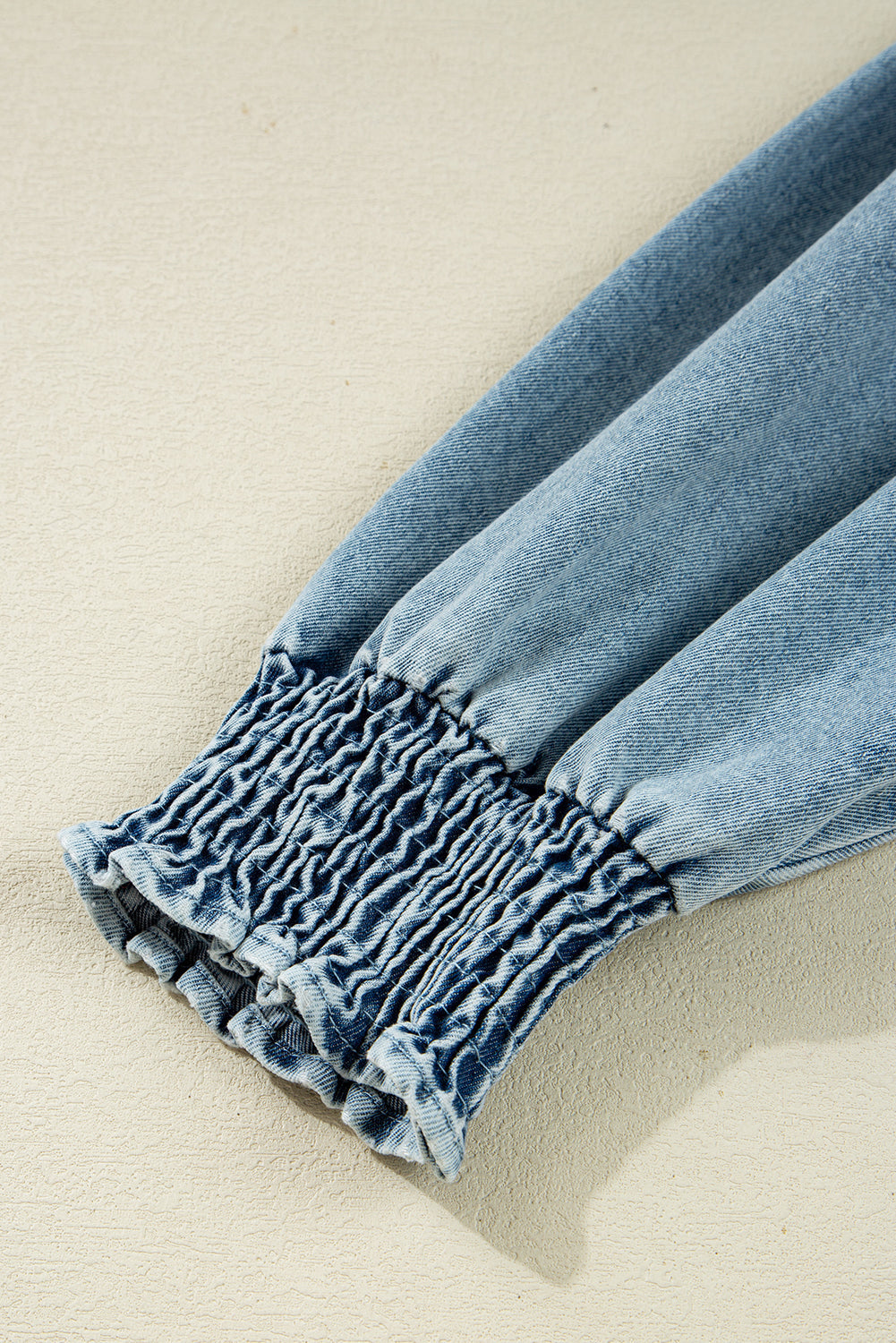 Smocked Cuffs Flared Denim Shirt Mini Dress