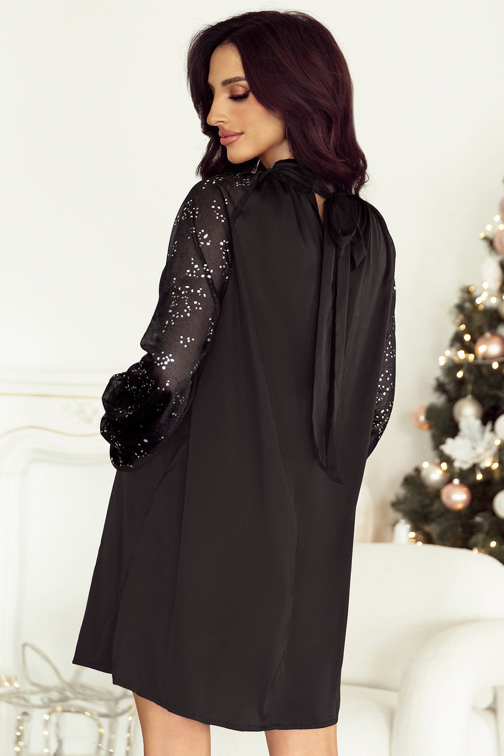 Mini Dress for Women Sparkling Mesh Sleeve