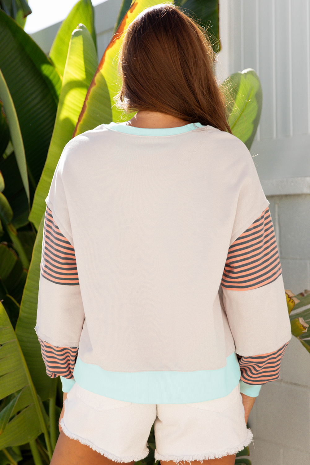 Striped Colorblock Patchwork Drop-Shoulder Sweatshirt