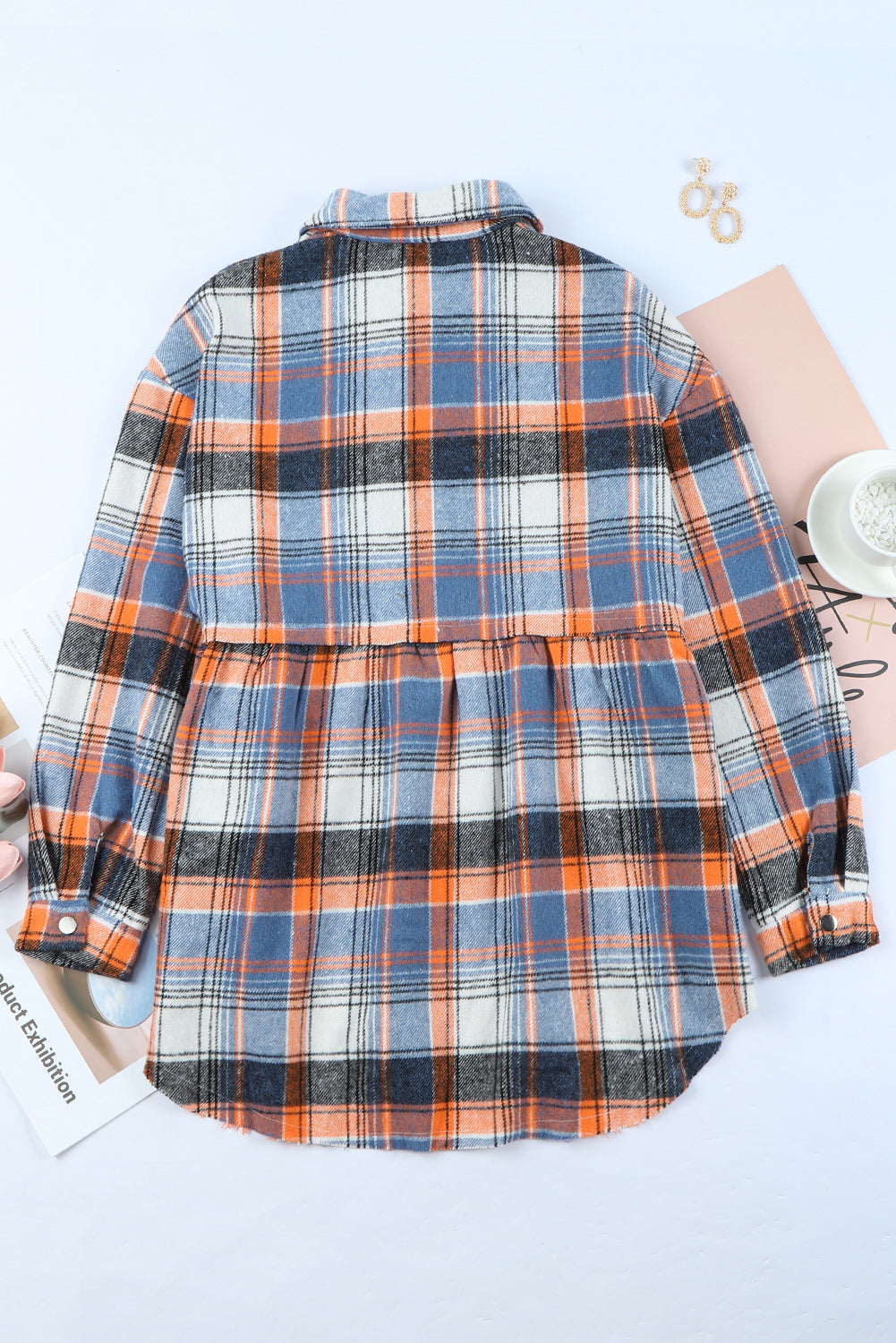 Women's Shirt Jacket Featuring Plaid Ruffle-Trimmed