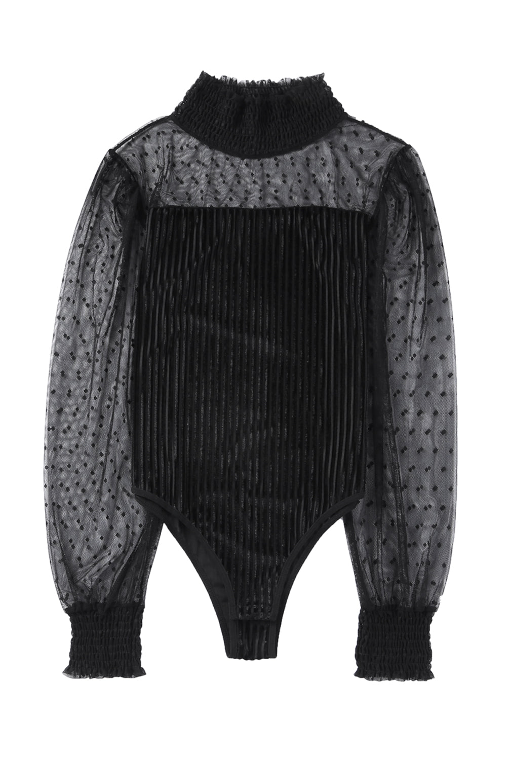 Women's Bodysuit with Velvet Semi-Sheer Dotty Rib-Knitted