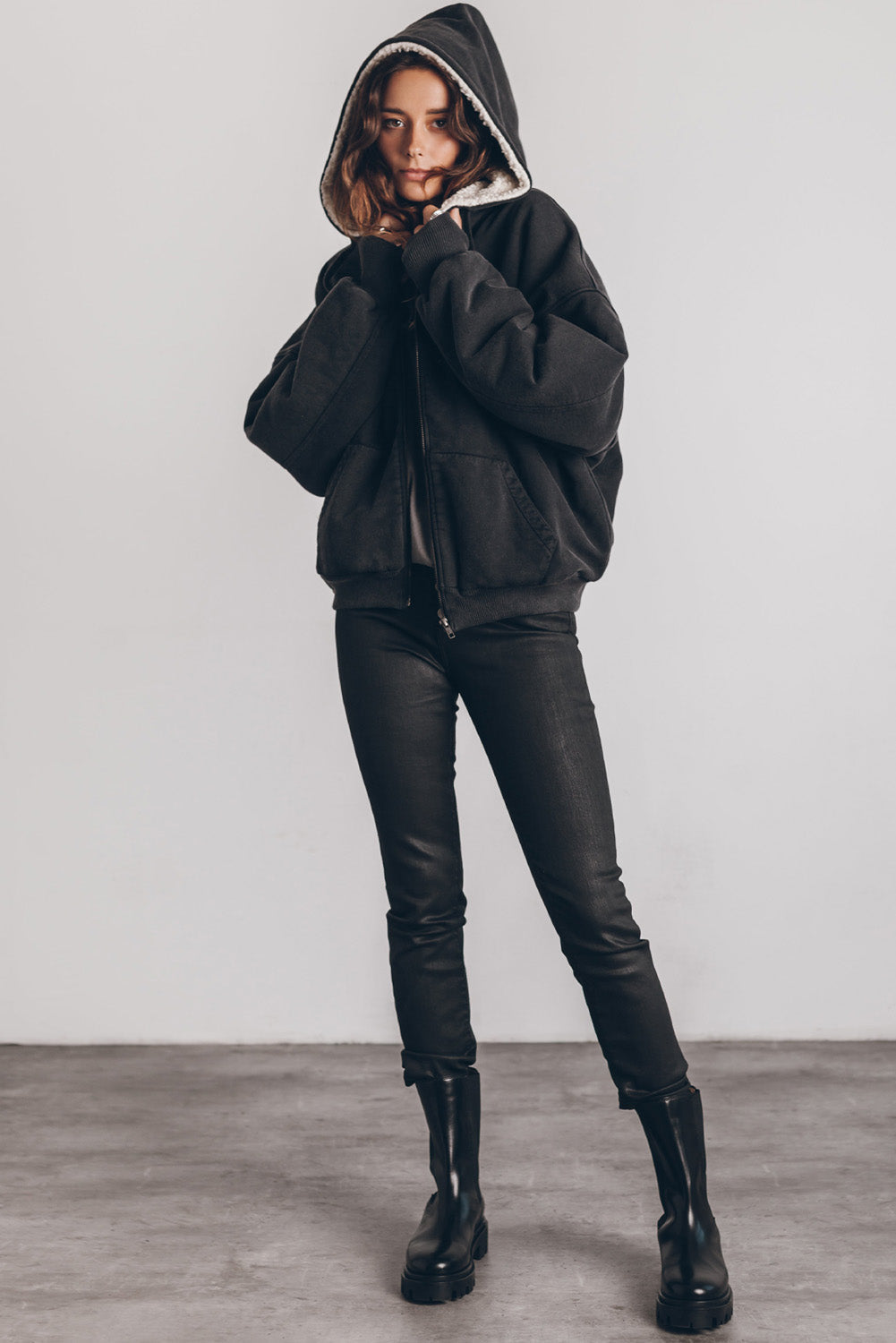 Jacket for Women Sherpa Hooded Zip Up