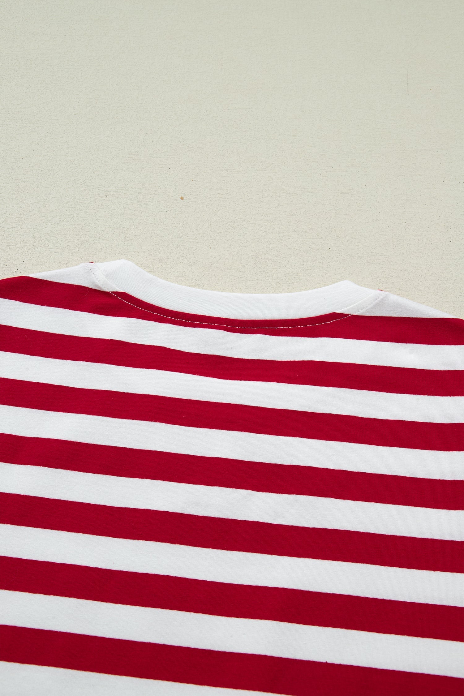 Stripe Patchwork Round-Neck Short-Sleeved T Shirt in Red