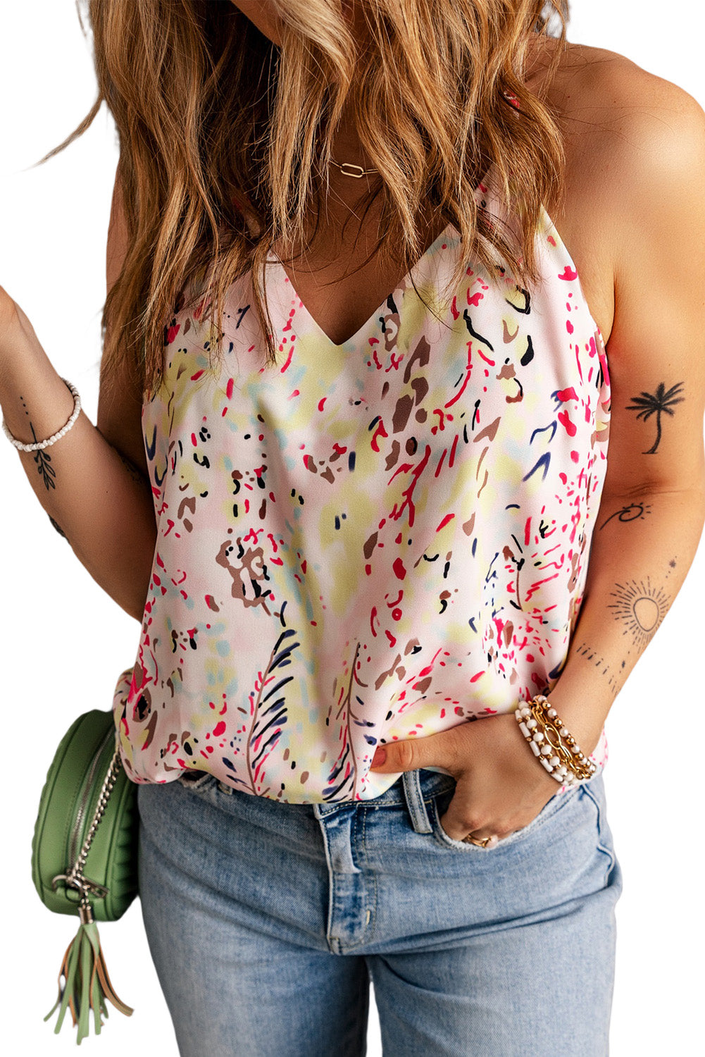 Women's Spaghetti Straps Floral-Print Tank Top