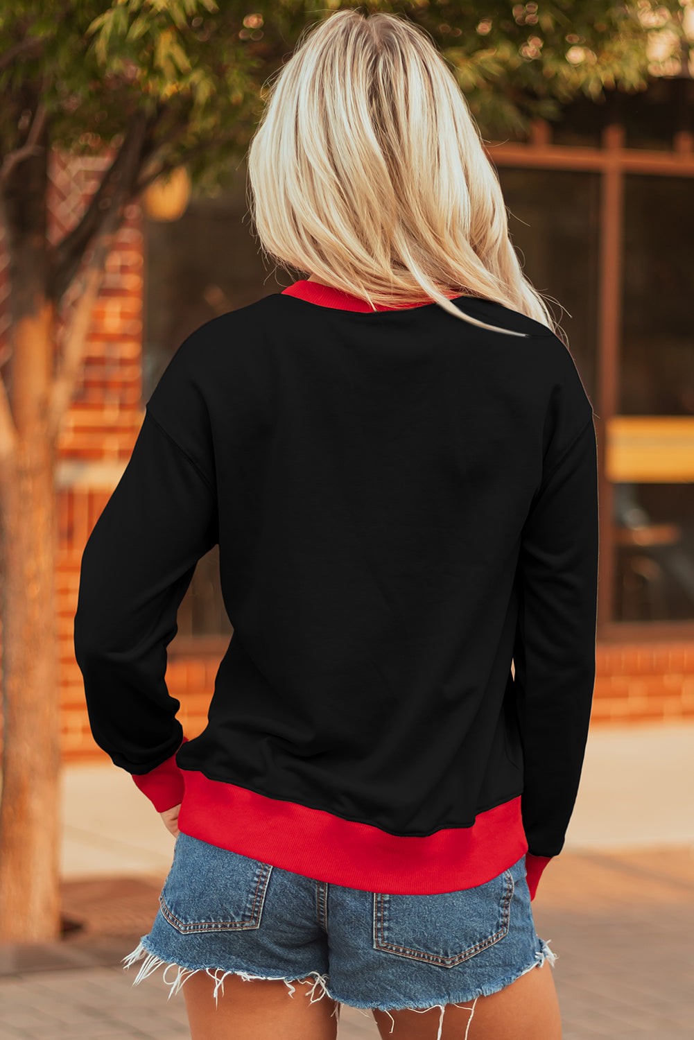 GAME DAY Letter Graphic Varsity Striped Detail Baggy Sweatshirt Style