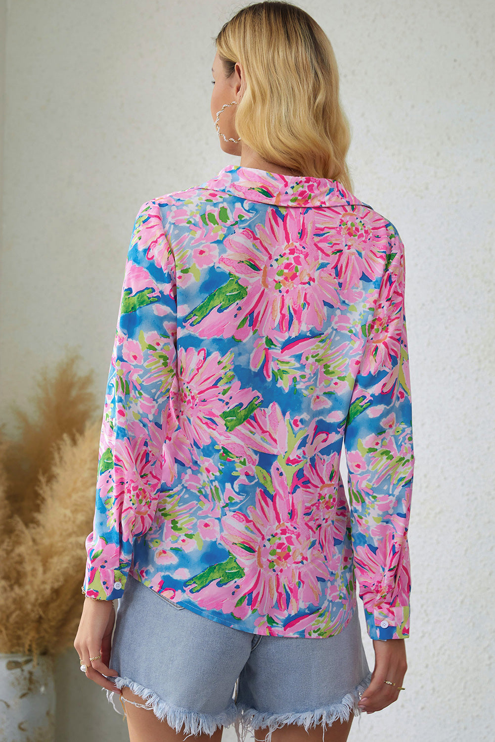 Shirt for Women Sheath Floral-Print Print Button-Front