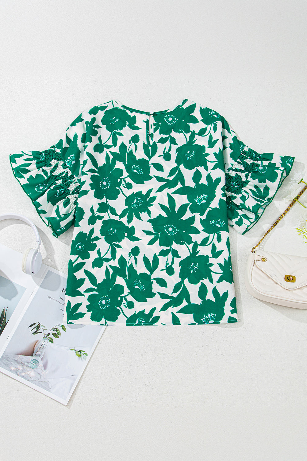 Floral Printed Ruffled Short Sleeve Loose Blouse