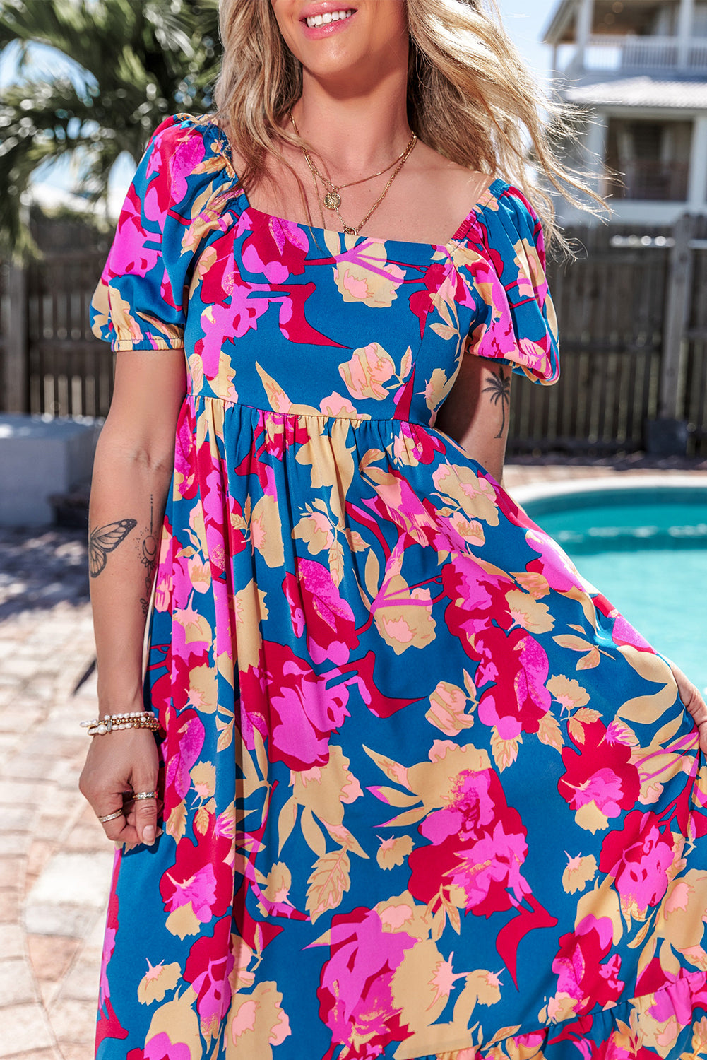 Women's Dresses with Square Neck Bubble Sleeve